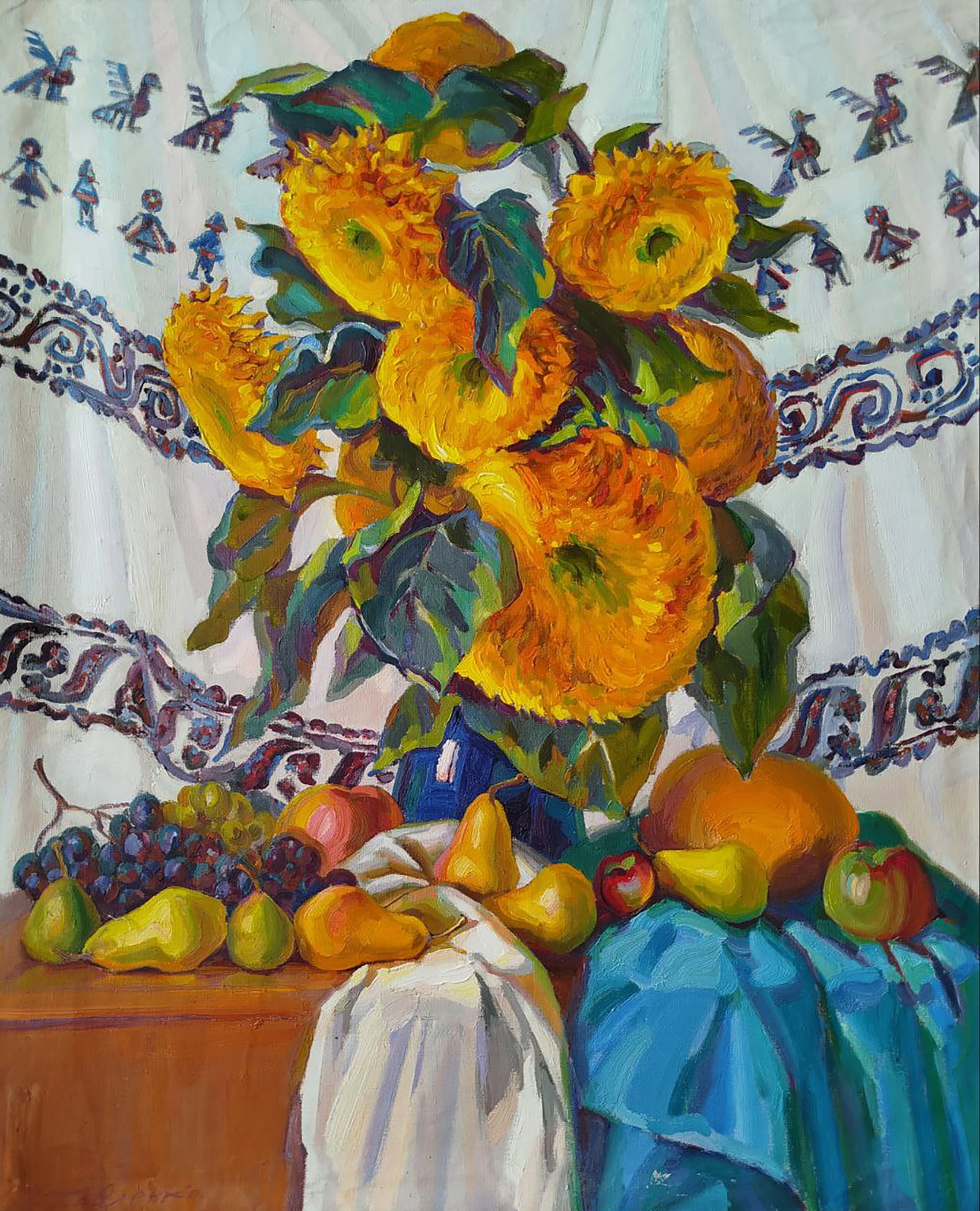 Oil painting Autumn sunflowers Leonid Pavlenko: 186PAVL Painter: Leonid Pavlenko Size: 80x65 cm/31.49x25.59 inches Components: oil, canvas Original painting CONDITION: excellent ARTIST: Born on April 23, 1970 in the village. Bondarivka, Zhytomyr re