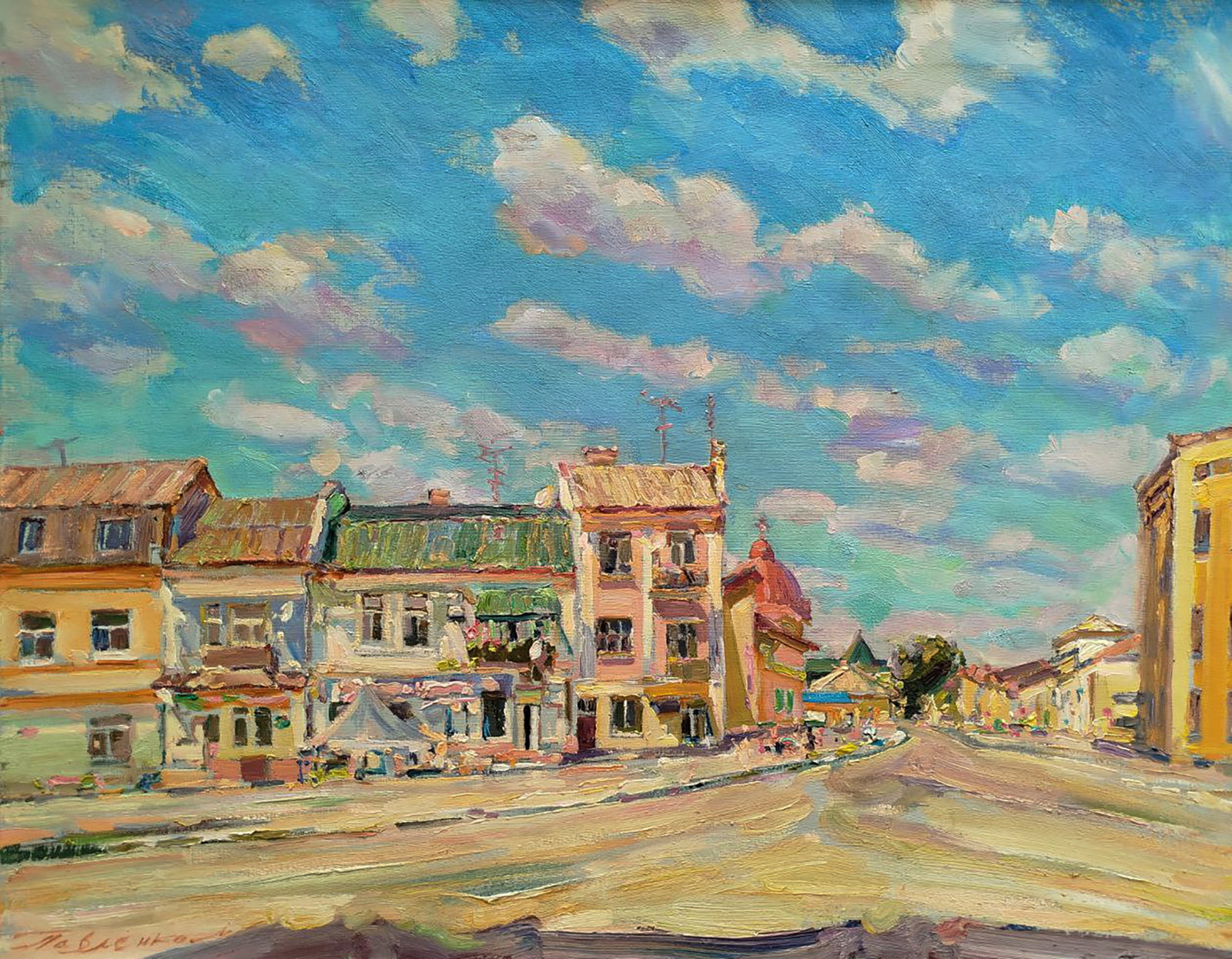Oil painting Quiet city street Leonid Pavlenko: 199PAVL Painter: Leonid Pavlenko Size: 55x70 cm/21.65x27.55 inches Components: oil, canvas Original painting CONDITION: excellent ARTIST: Born on April 23, 1970 in the village. Bondarivka, Zhytomyr re