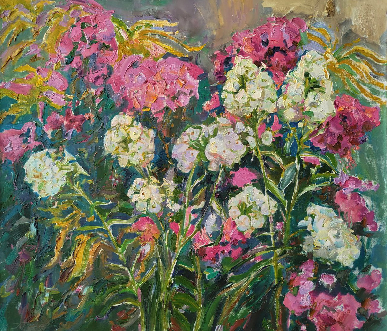 Oil painting Flowers of July Leonid Pavlenko: 202PAVL Painter: Leonid Pavlenko Size: 60x70 cm/23.62x27.55 inches Components: oil, canvas Original painting CONDITION: excellent ARTIST: Born on April 23, 1970 in the village. Bondarivka, Zhytomyr re