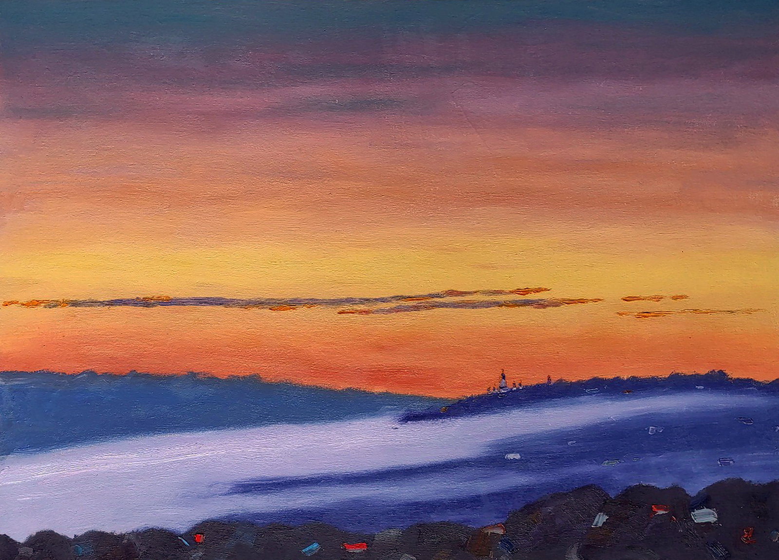 Oil painting Silence due to fog Yaroslav Savchyn: 78SAVCH Painter: Yaroslav Savchyn Size: 50x70 cm/19.68x27.55 inches Components: oil, canvas on cardboard Original painting CONDITION: excellent ARTIST: Yaroslav Dmytrovych Savchyn He was born, lives a