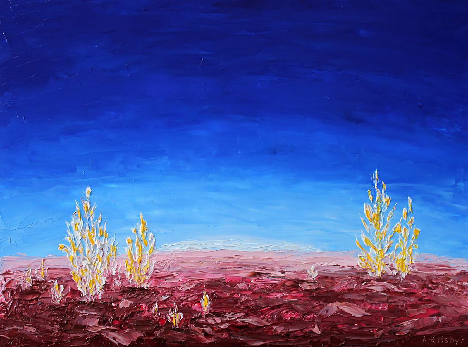 Oil painting White ahgae landscape Andriy Klishyn: 62KLISH Painter: Andriy Klishyn Size: 30x40 cm/11.81x15.74 inches Components: oil, dvp Original painting CONDITION: excellent ARTIST: Born on February 27, 1958 in the city of Kirovabad, Republic of Az