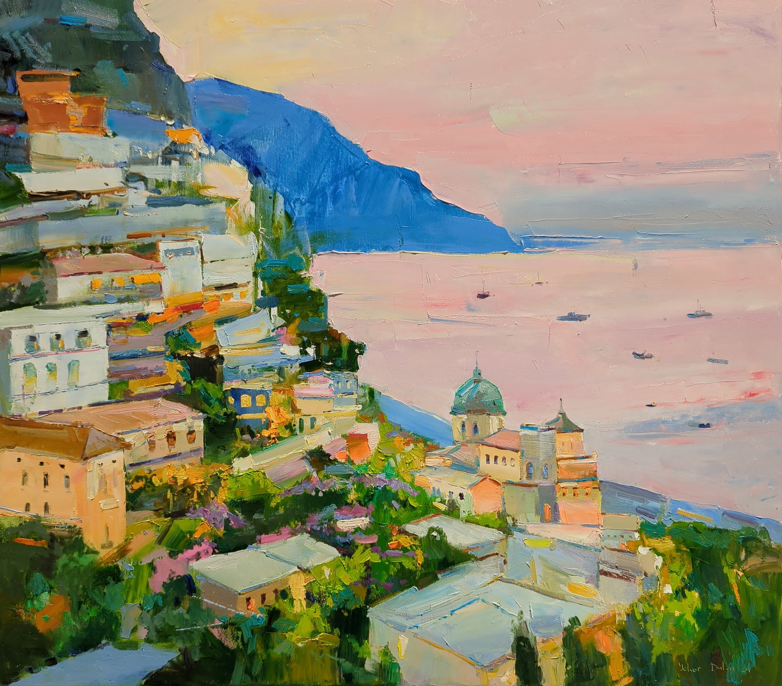 Oil painting Coastal city of Amalfi Yegor Dulin: 1DUL Painter: Yegor Dulin Size: 70?80 cm/27.55x31.49 inches Components: oil, canvas Original painting CONDITION: excellent ARTIST: Dulin Yegor Volodymyrovych was born on May 9, 1985 in the city of Lys