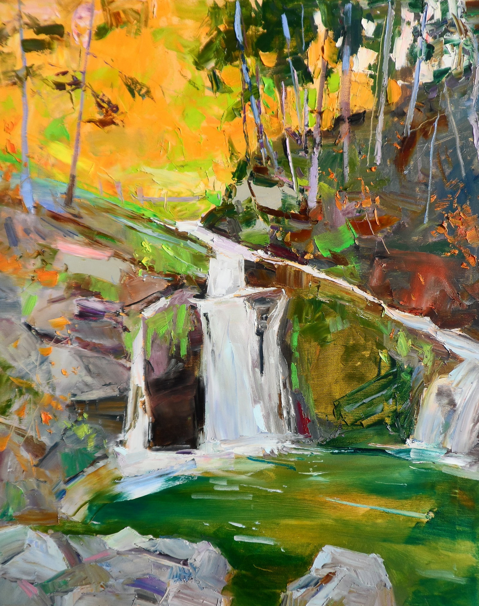 Oil painting Mountain river in Forest Yegor Dulin: 11DUL Painter: Yegor Dulin Size: 80?65 cm/31.49x25.59 inches Components: oil, canvas Original painting CONDITION: excellent ARTIST: Dulin Yegor Volodymyrovych was born on May 9, 1985 in the city of Ly