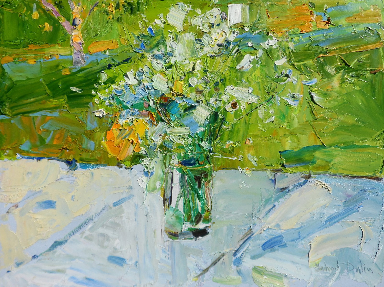 Oil painting Summer Flowers in Vase Yegor Dulin: 15DUL Painter: Yegor Dulin Size: 30?40 cm/11.81x15.74 inches Components: oil, panel Original painting CONDITION: excellent ARTIST: Dulin Yegor Volodymyrovych was born on May 9, 1985 in the city of Lys