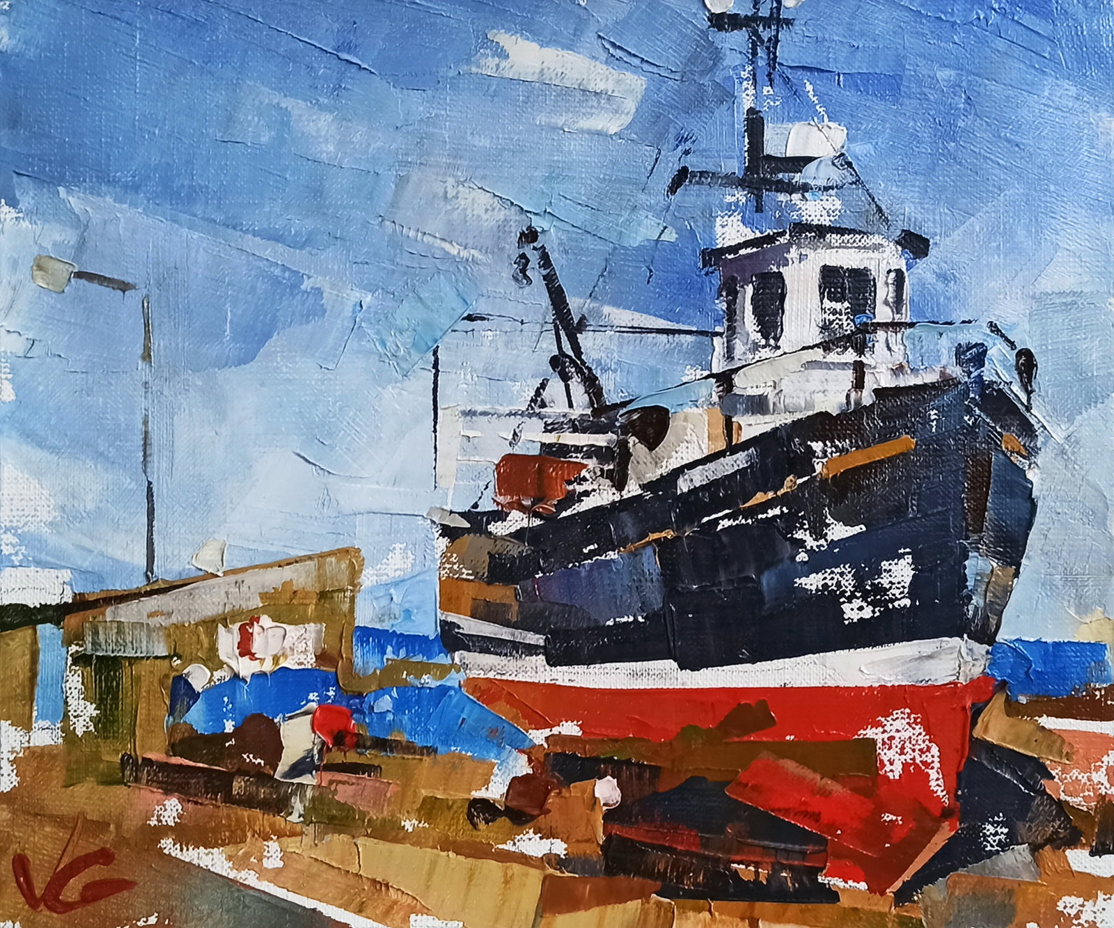 Oil painting Ship in port Volodymyr Gluhomanyuk (1 of 7)