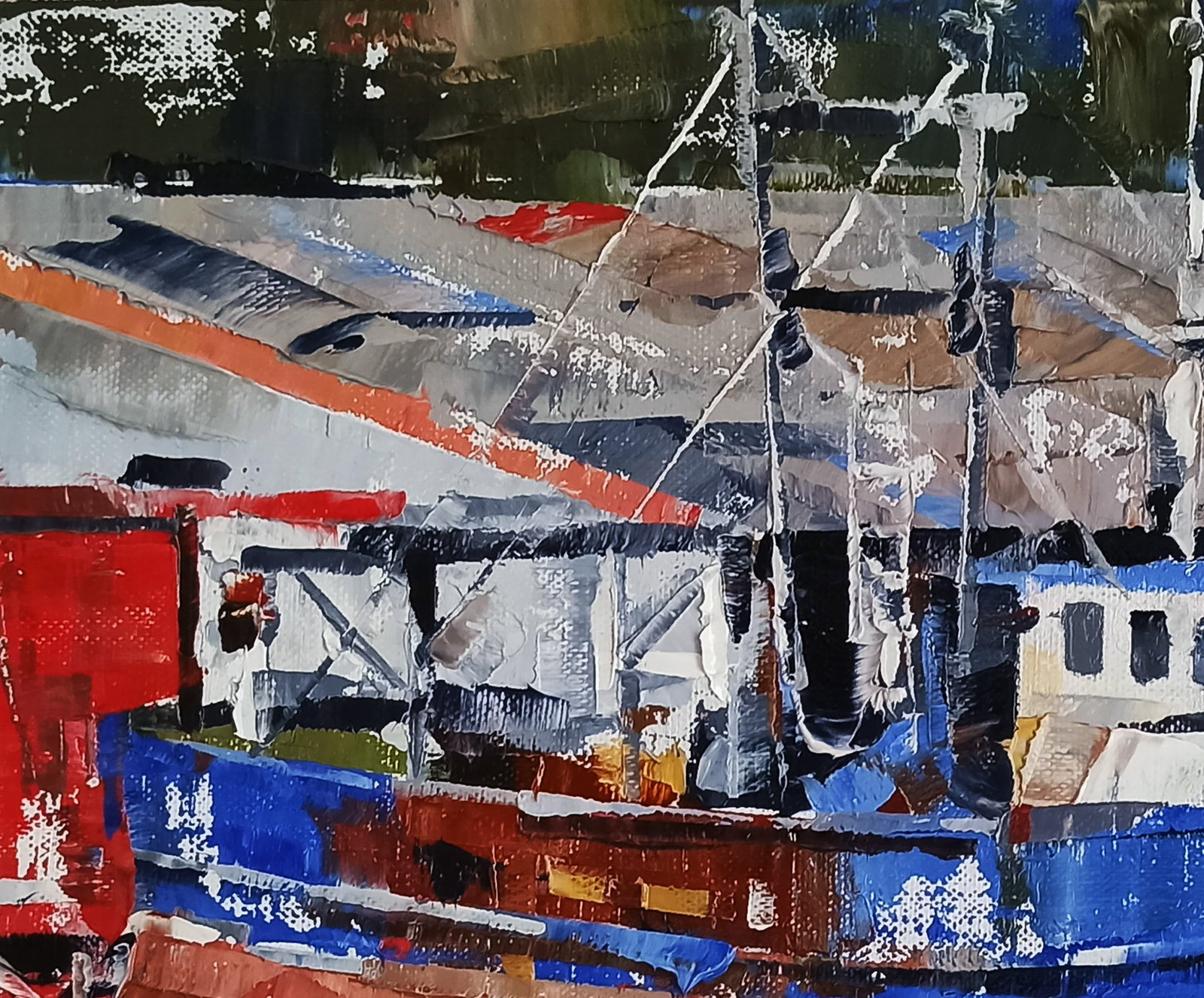Oil painting Boat in the city port Volodymyr Gluhomanyuk - 4