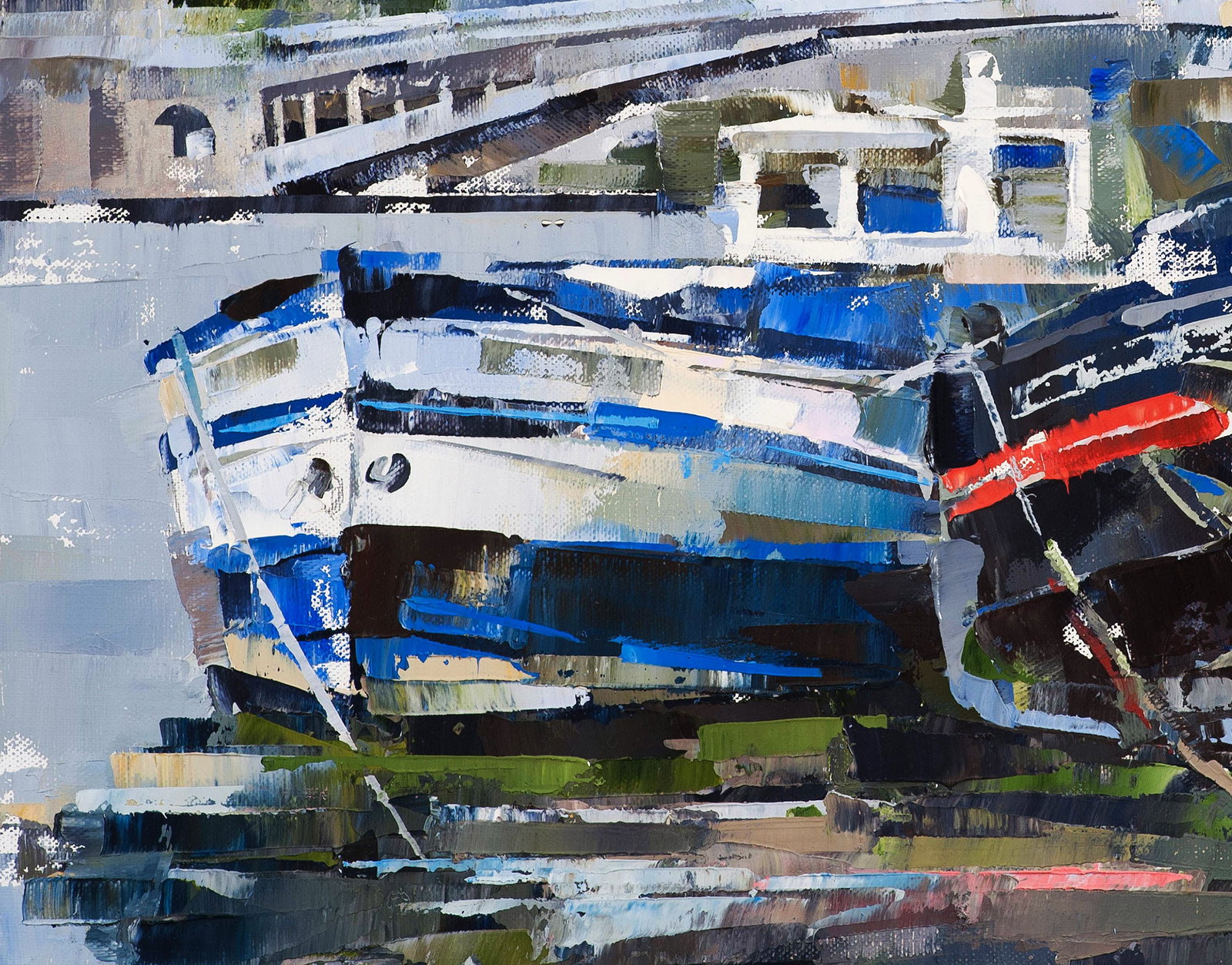 Oil painting Boats and bridge Volodymyr Gluhomanyuk - 6