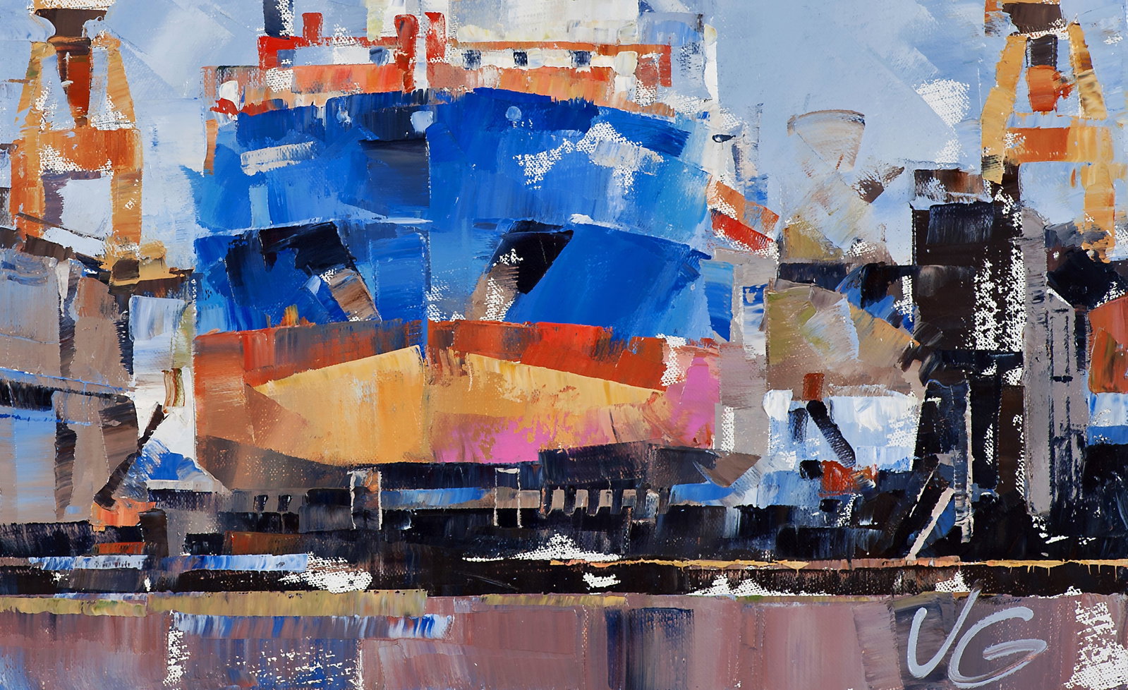 Oil painting Cargo ship Eileen C Volodymyr Gluhomanyuk - 8
