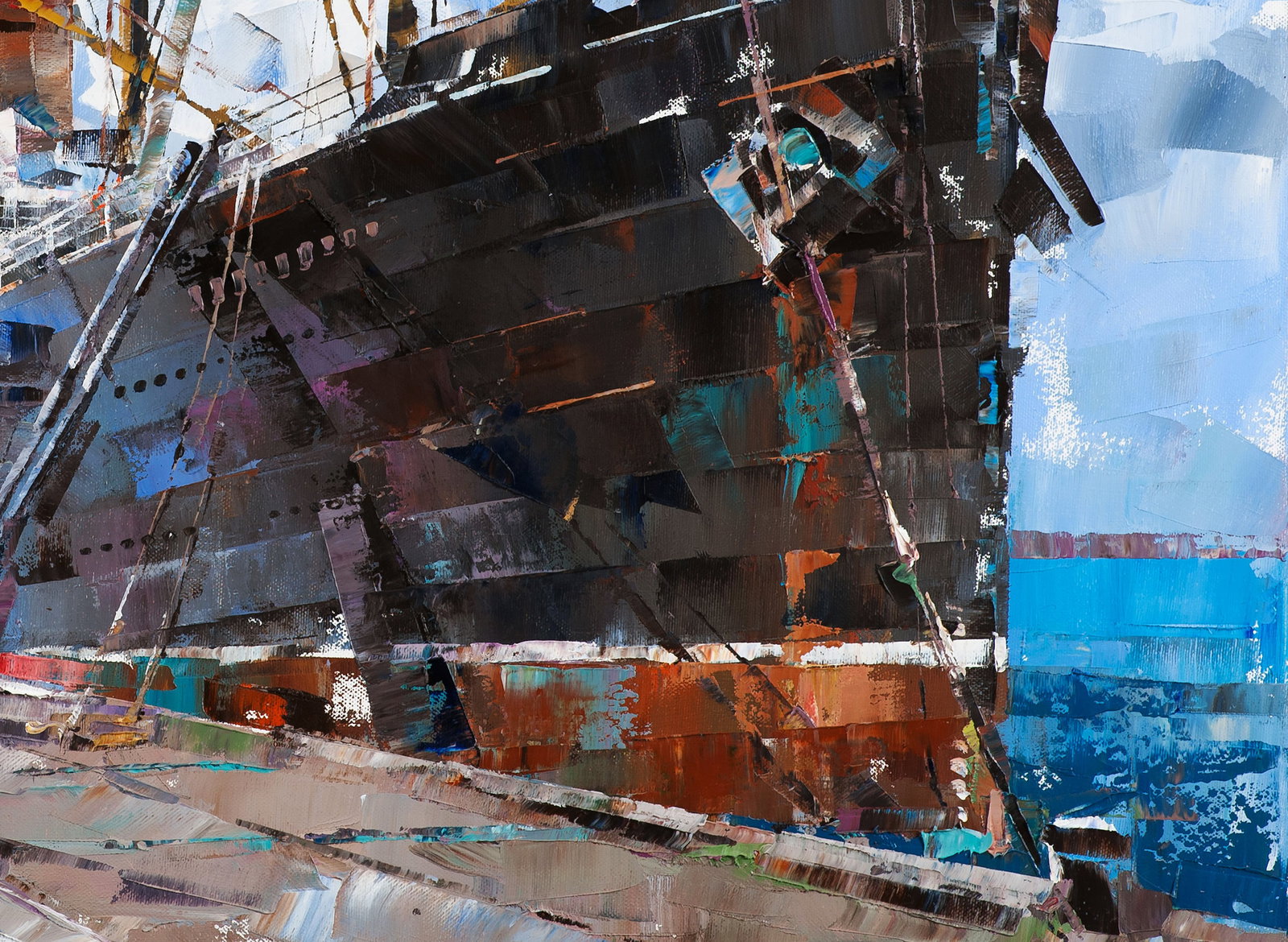 Oil painting Passenger ship in port Volodymyr Gluhomanyuk - 6