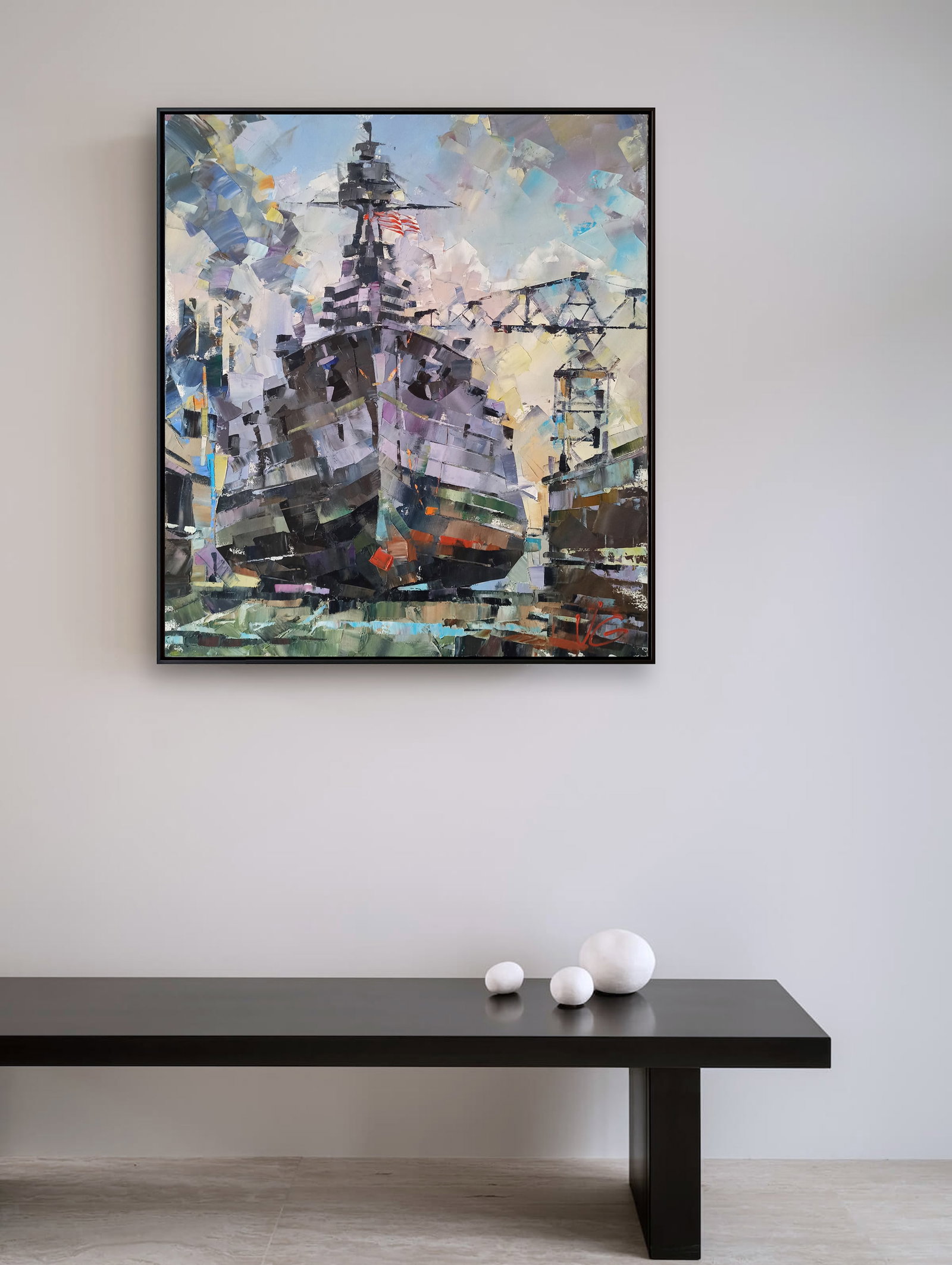 Oil painting USS TEXAS BB-35 in dry dock Volodymyr Gluhomanyuk - 3