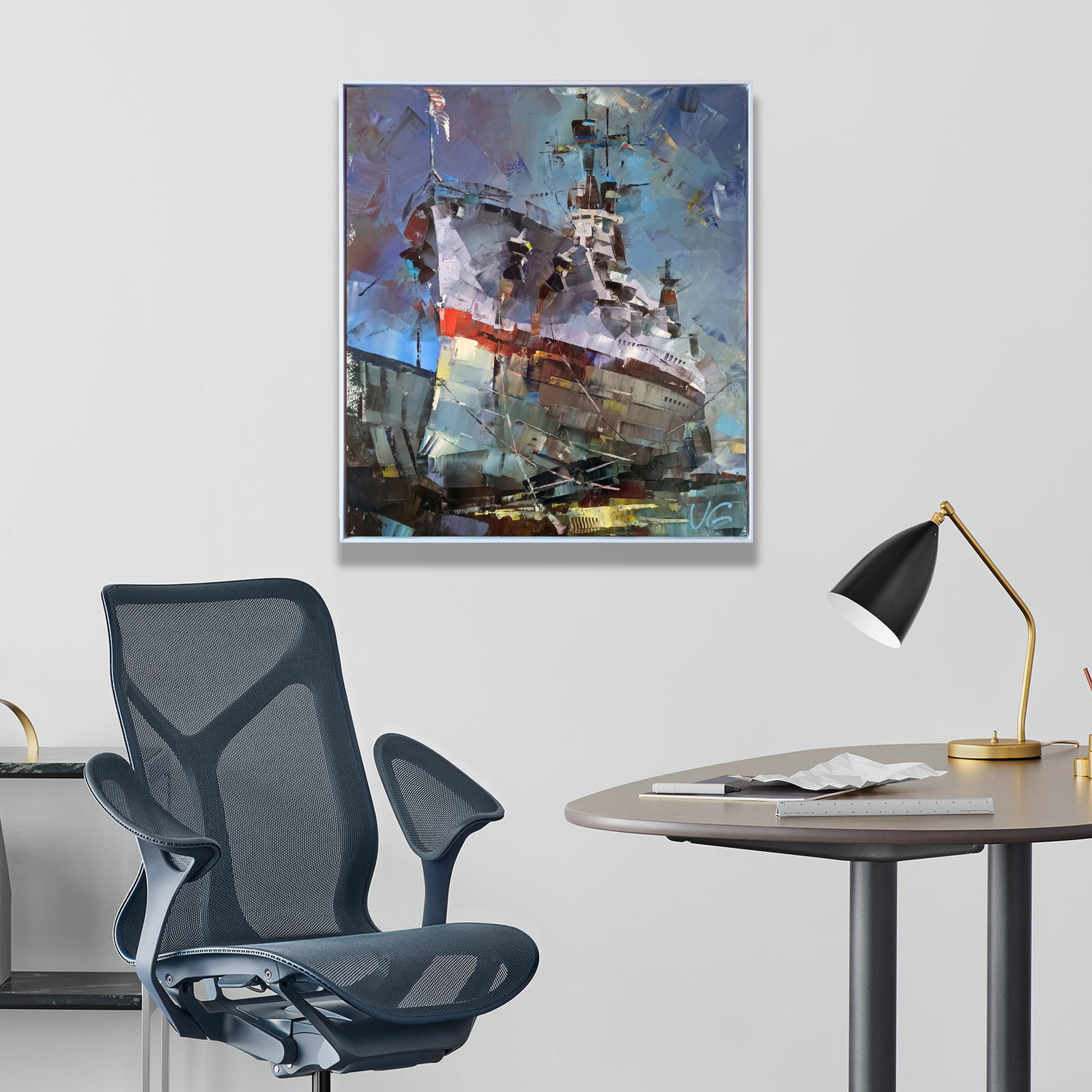 Oil painting USS TEXAS BB-35 in dry dock at Norfolk Volodymyr Gluhomanyuk - 3