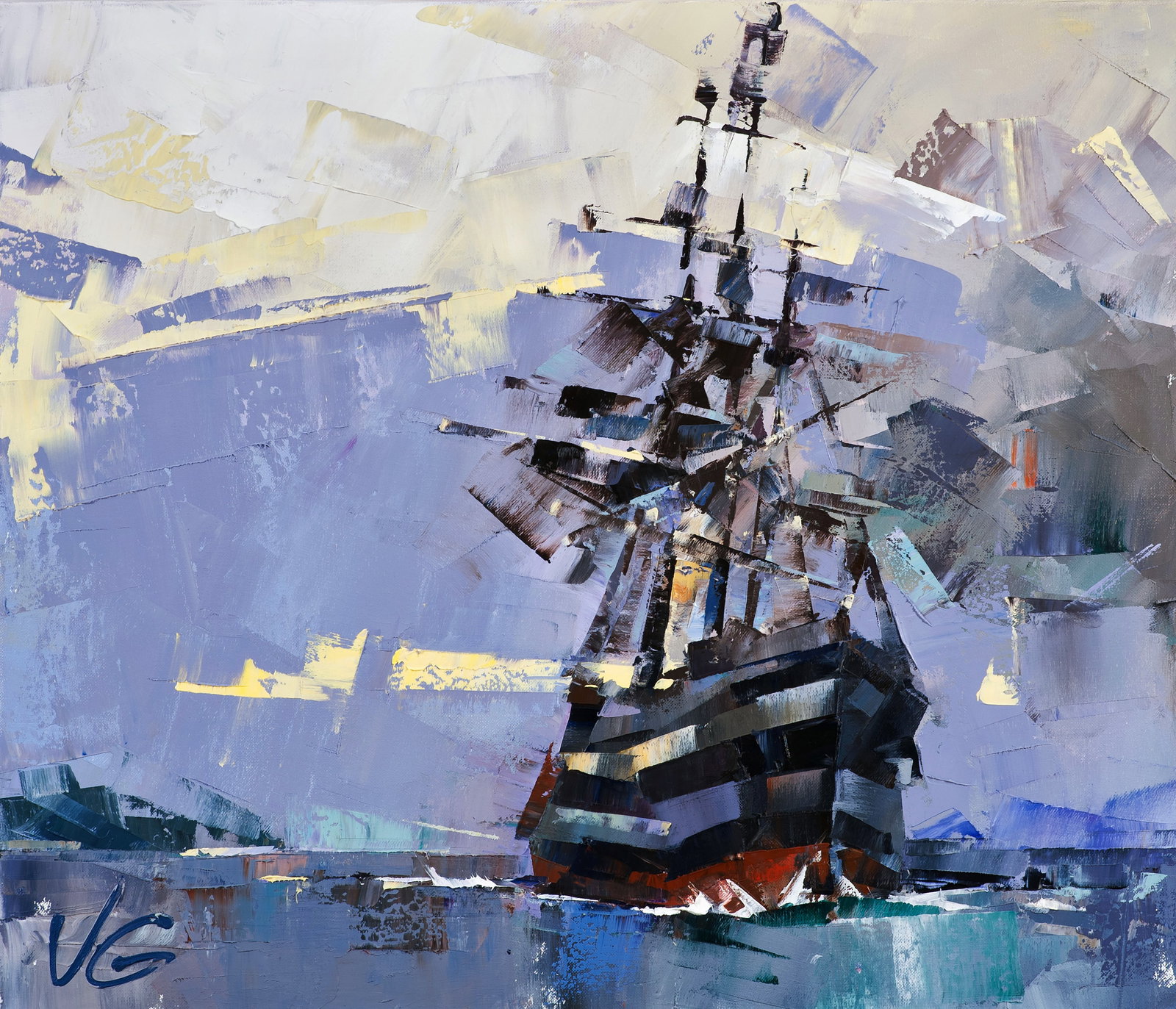 Oil painting Ghost ship Volodymyr Gluhomanyuk: 49GLUX Painter: Volodymyr Gluhomanyuk Size: 60x70 cm/23.62x27.55 inches Components: oil, canvas Original painting CONDITION: excellent ARTIST: Volodymyr Gluhomanyuk I was born in 1964, in Kyiv. I