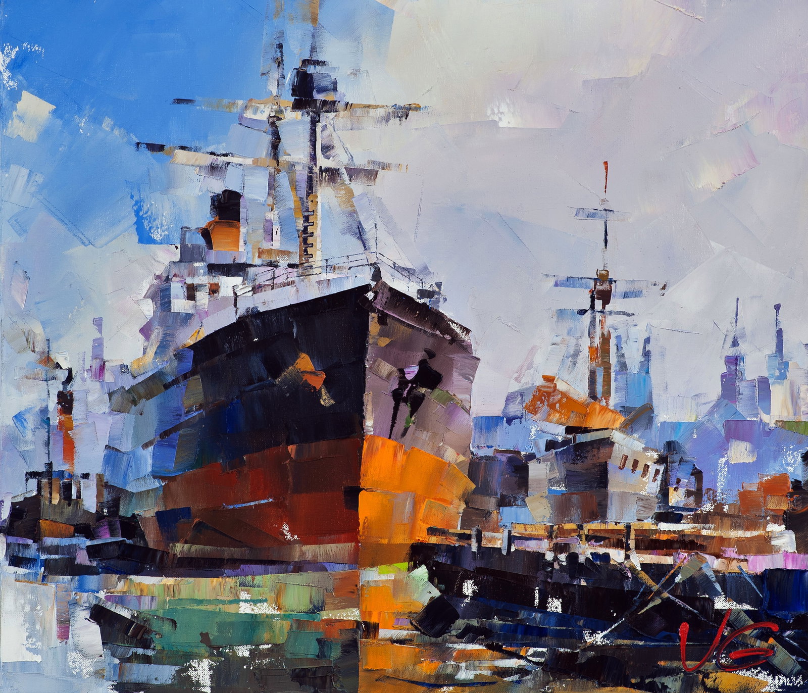 Oil painting Ships at the old lighthouse Volodymyr Gluhomanyuk: 53GLUX Price for diptych: 4830$ Painter: Volodymyr Gluhomanyuk Size: 60x70 cm/23.62x27.55 inches Components: oil, canvas Original painting - series Golden age part 4 CONDITION: excellent ARTIST: Volod