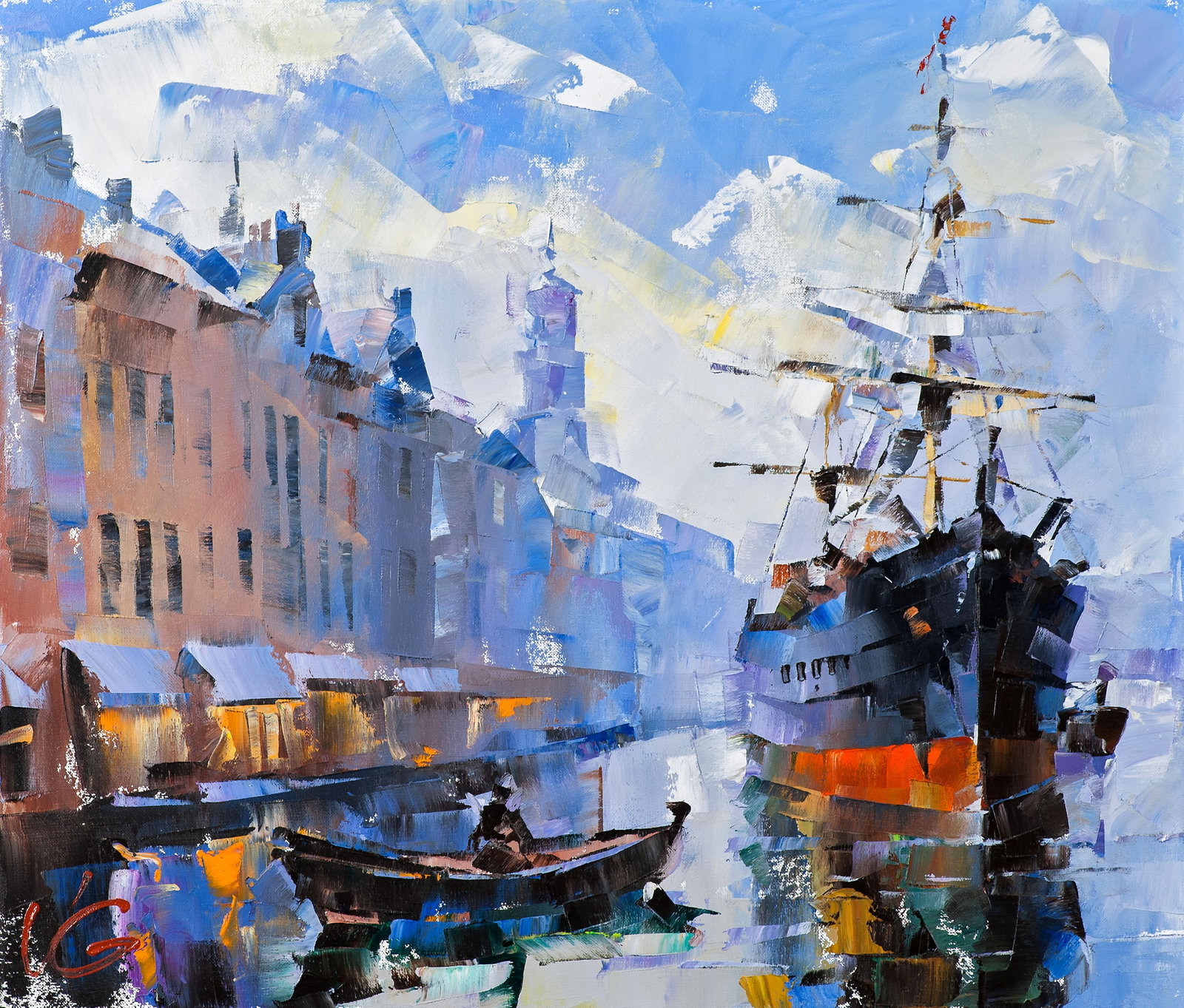 Oil painting Channel of calm Volodymyr Gluhomanyuk: 57GLUX Price for diptych: 4830$ Painter: Volodymyr Gluhomanyuk Size: 60x70 cm/23.62x27.55 inches Components: oil, canvas Original painting - series Golden age part 8 CONDITION: excellent ARTIST: Volod