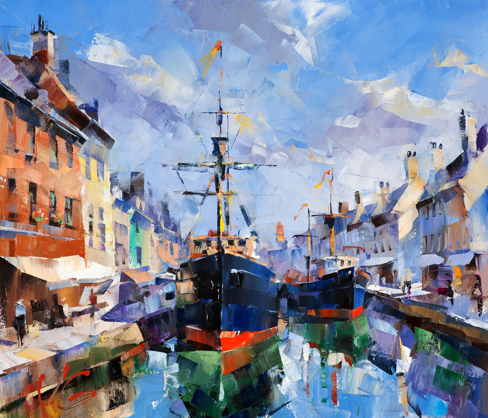 Oil painting Fantasies of the Port of Gandia Volodymyr Gluhomanyuk: 61GLUX Painter: Volodymyr Gluhomanyuk Size: 60x70 cm/23.62x27.55 inches Components: oil, canvas Original painting - series Golden age part 12 CONDITION: excellent ARTIST: Volodymyr Gluhomanyuk I was b