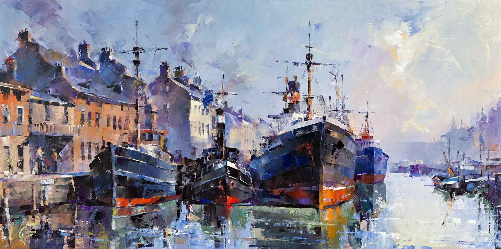 Oil painting Morning Glow Volodymyr Gluhomanyuk: 63GLUX Painter: Volodymyr Gluhomanyuk Size: 90x180 cm/35.43x70.86 inches Components: oil, canvas Original painting - series Golden age part 14 CONDITION: excellent ARTIST: Volodymyr Gluhomanyuk I was 