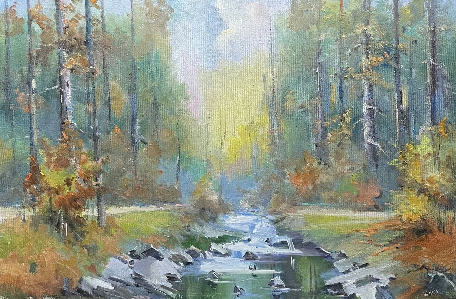 Oil painting Autumn morning Ivan Romanyuk: 73ROM Painter: Ivan Romanyuk S?ze: 80x65 cm/31,4x25,5 inches Components: oil, canvas Original painting CONDITION: exellent ARTIST: A native of Ivano-Frankivsk region, he lives and works in