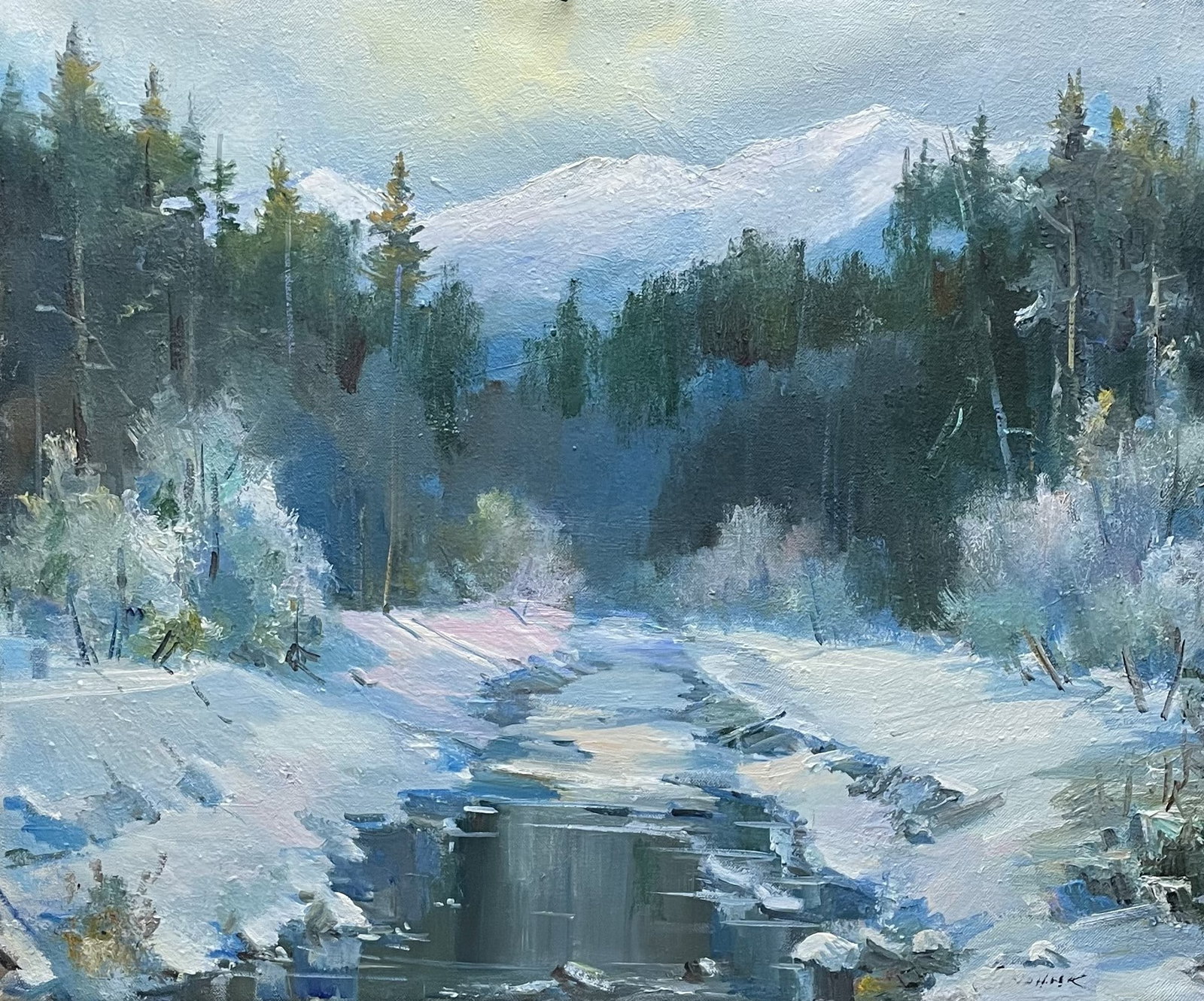 Oil painting Magic winter Ivan Romanyuk: 75ROM Painter: Ivan Romanyuk S?ze: 80x65 cm/31,4x25,5 inches Components: oil, canvas Original painting CONDITION: exellent ARTIST: A native of Ivano-Frankivsk region, he lives and works in Transcarpat