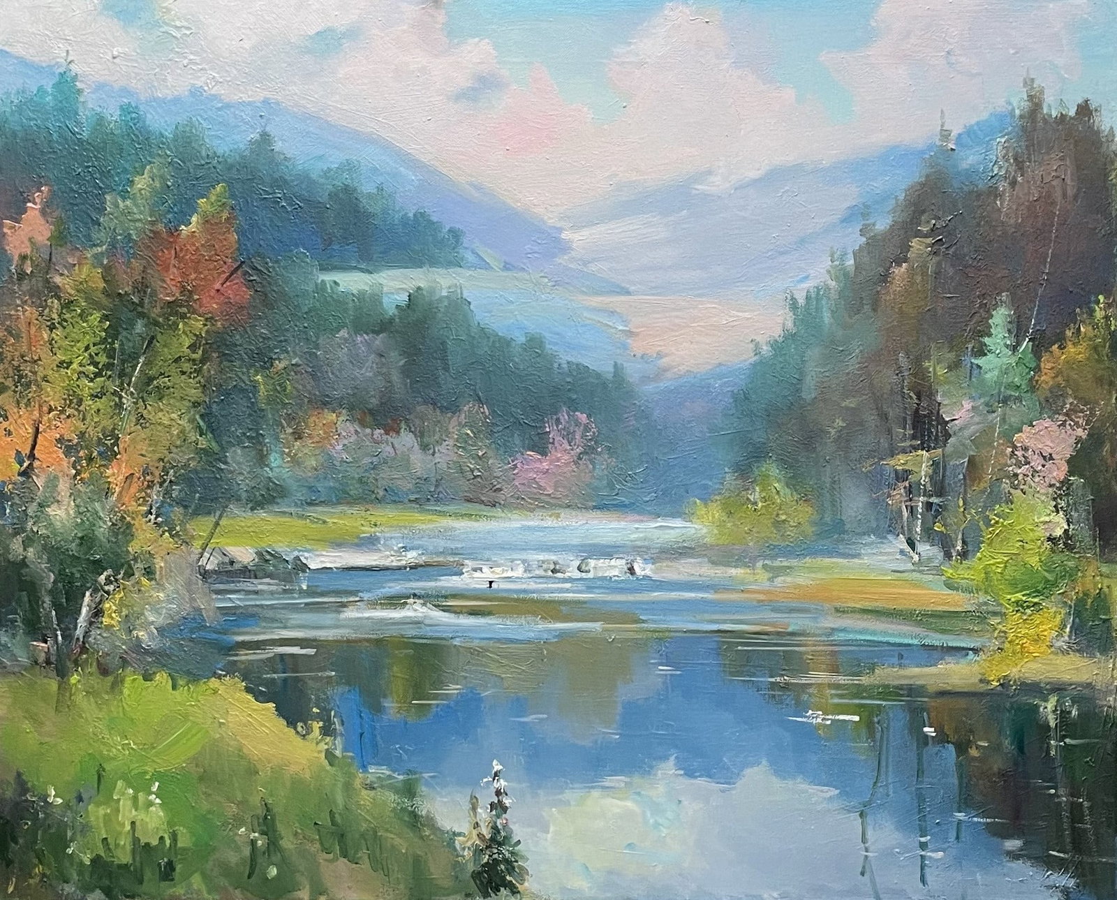 Oil painting Calm Ivan Romanyuk: 81ROM Painter: Ivan Romanyuk S?ze: 80x65 cm/31,4x25,5 inches Components: oil, canvas Original painting CONDITION: exellent ARTIST: A native of Ivano-Frankivsk region, he lives and works in