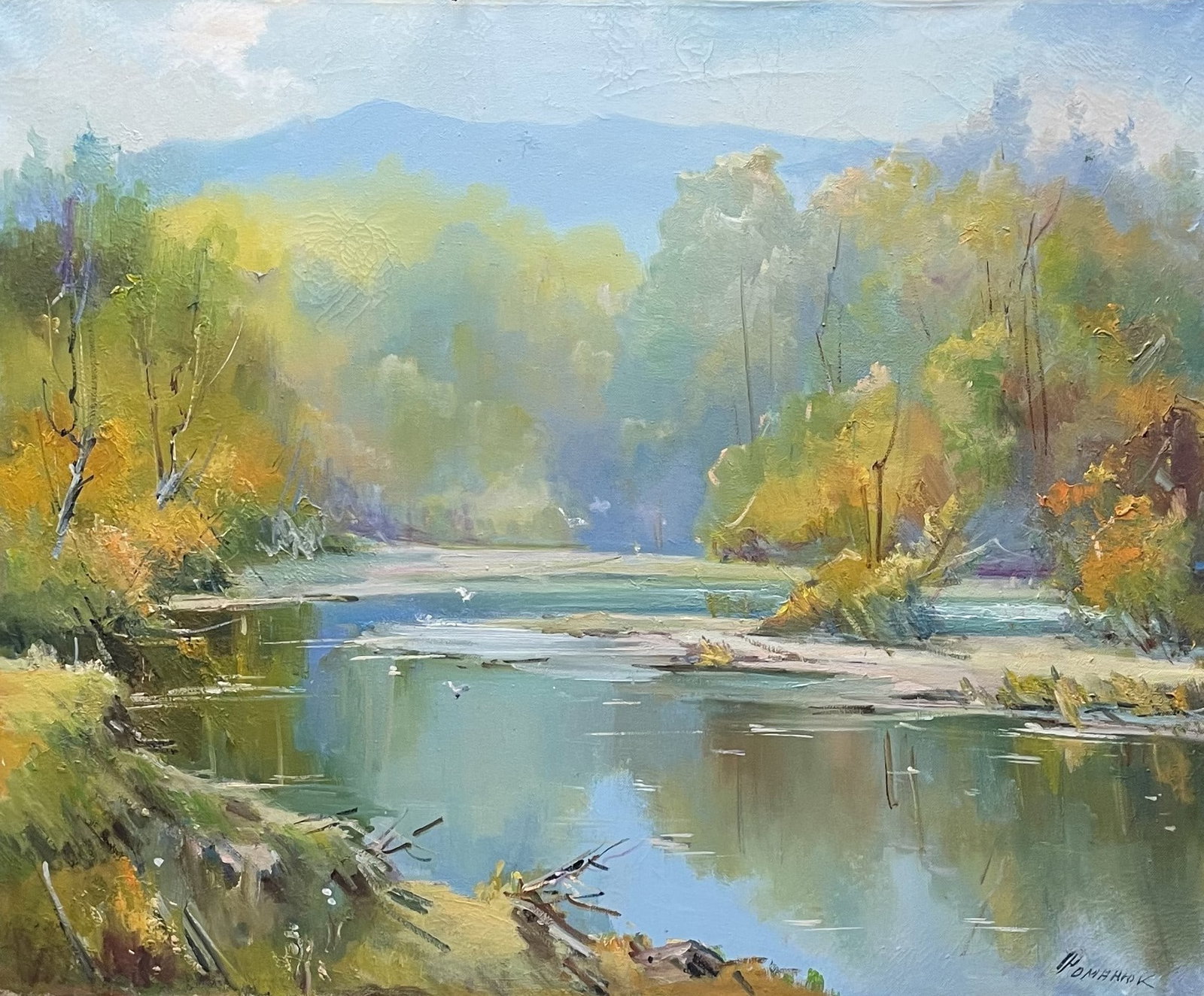 Oil painting Last warm Ivan Romanyuk: 82ROM Painter: Ivan Romanyuk S?ze: 80x65 cm/31,4x25,5 inches Components: oil, canvas Original painting CONDITION: exellent ARTIST: A native of Ivano-Frankivsk region, he lives and works in