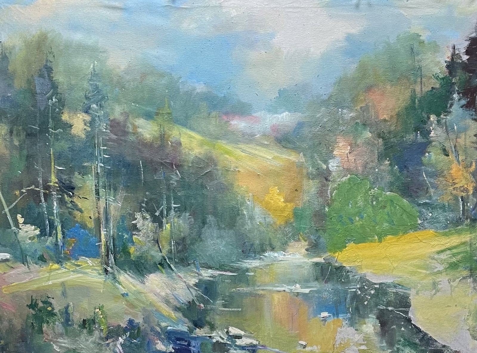 Oil painting Downsteam Ivan Romanyuk: 88ROM Painter: Ivan Romanyuk S?ze: 80x65 cm/31,4x25,5 inches Components: oil, canvas Original painting CONDITION: exellent ARTIST: A native of Ivano-Frankivsk region, he lives and works in Transcarpat
