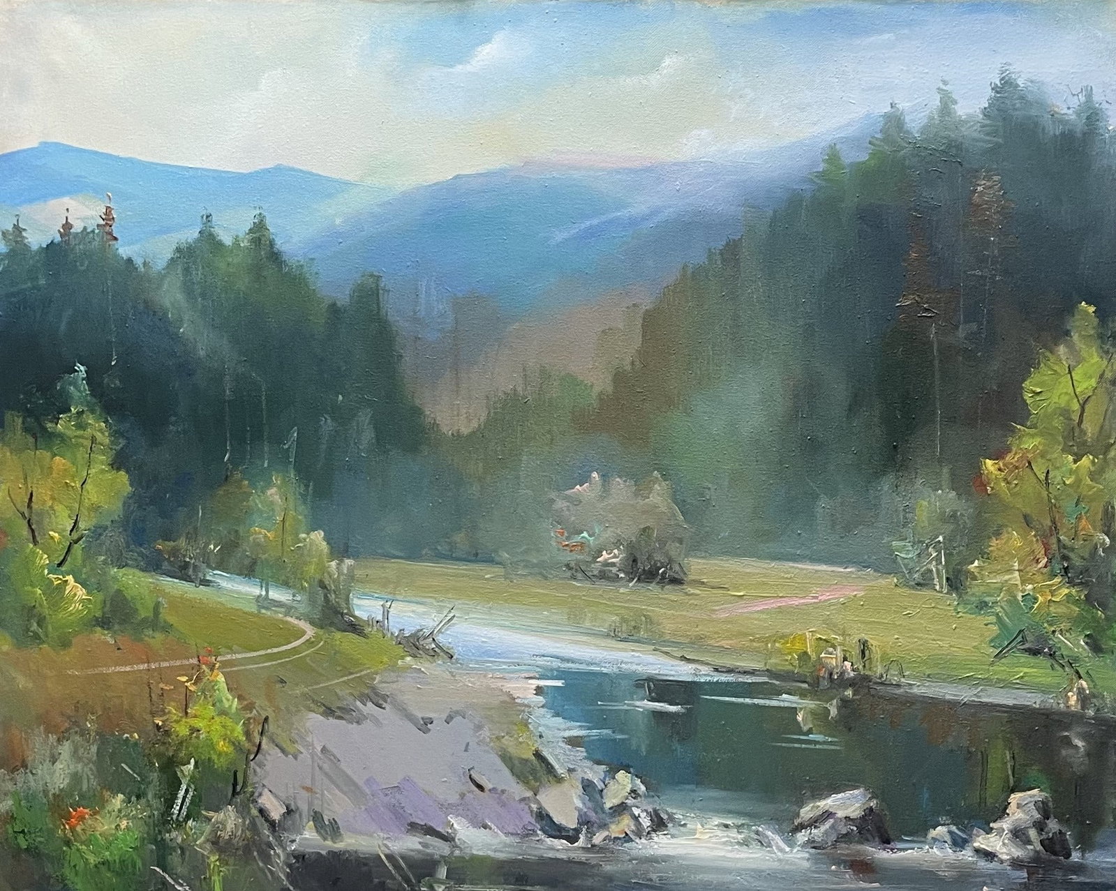 Oil painting River Ivan Romanyuk: 89ROM Painter: Ivan Romanyuk S?ze: 80x65 cm/31,4x25,5 inches Components: oil, canvas Original painting CONDITION: exellent ARTIST: A native of Ivano-Frankivsk region, he lives and works in
