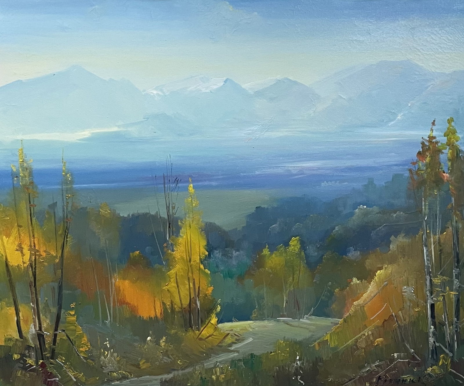 Oil painting The mountains are far away Ivan Romanyuk: 91ROM Painter: Ivan Romanyuk S?ze: 80x65 cm/31,4x25,5 inches Components: oil, canvas Original painting CONDITION: exellent ARTIST: A native of Ivano-Frankivsk region, he lives and works in