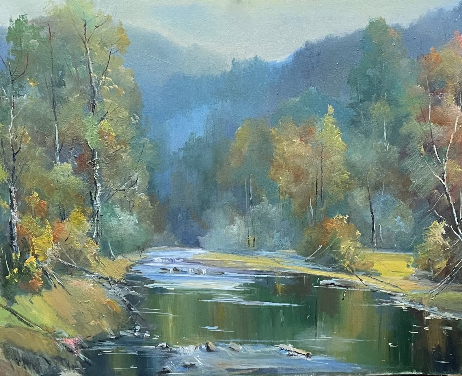 Oil painting Autumn Ivan Romanyuk: 92ROM Painter: Ivan Romanyuk S?ze: 80x65 cm/31,4x25,5 inches Components: oil, canvas Original painting CONDITION: exellent ARTIST: A native of Ivano-Frankivsk region, he lives and works in