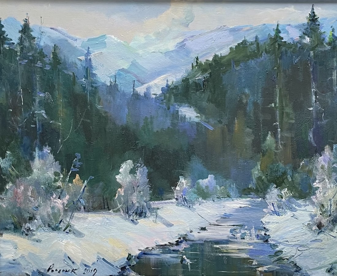 Oil painting Deep winter Ivan Romanyuk: 95ROM Painter: Ivan Romanyuk S?ze: 80x65 cm/31,4x25,5 inches Components: oil, canvas Original painting CONDITION: exellent ARTIST: A native of Ivano-Frankivsk region, he lives and works in
