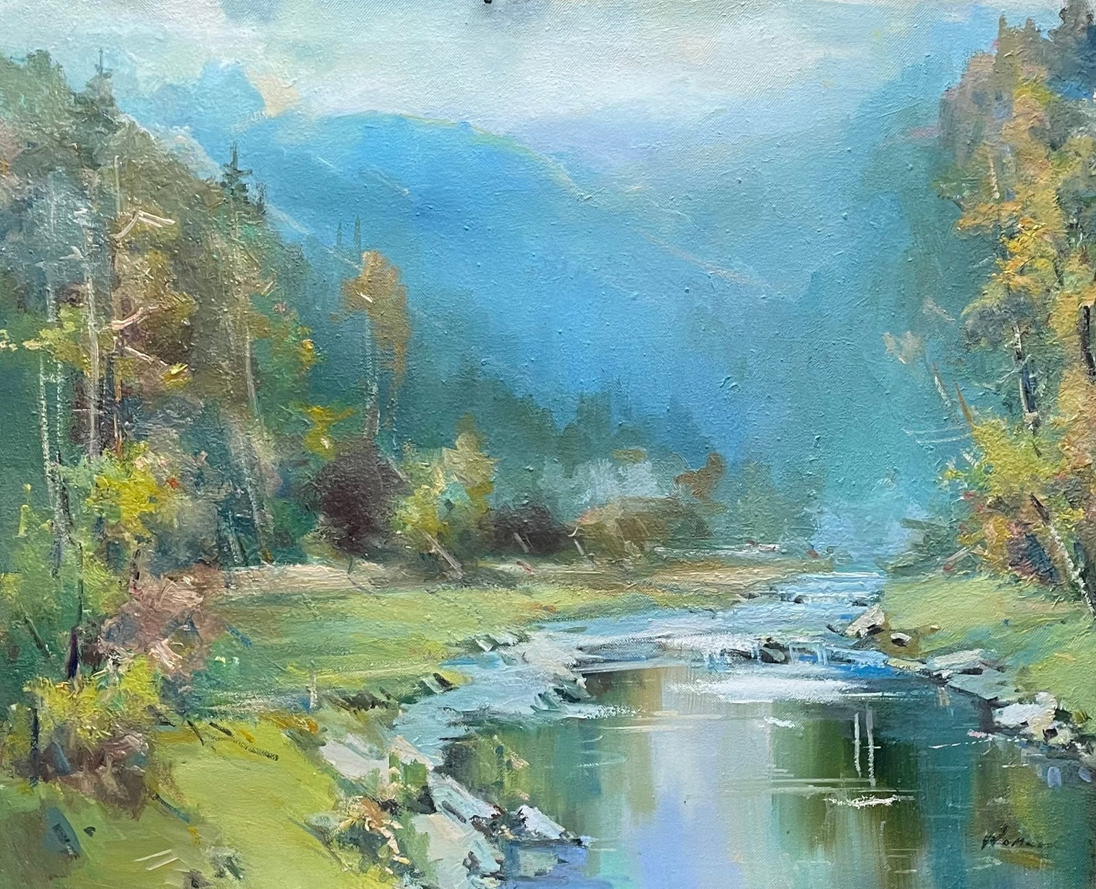 Oil painting Bright day Ivan Romanyuk: 97ROM Painter: Ivan Romanyuk S?ze: 80x65 cm/31,4x25,5 inches Components: oil, canvas Original painting CONDITION: exellent ARTIST: A native of Ivano-Frankivsk region, he lives and works in Transcarpat