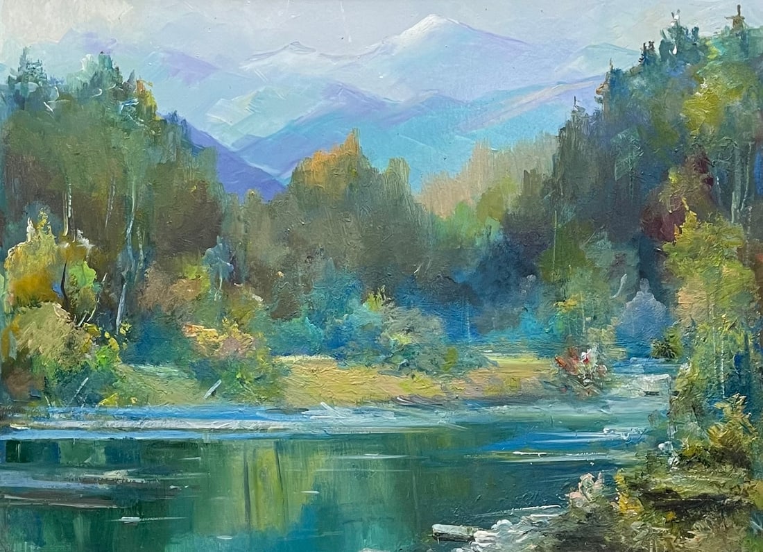 Oil painting Backwater Ivan Romanyuk: 103ROM Painter: Ivan Romanyuk S?ze: 80x65 cm/31,4x25,5 inches Components: oil, canvas Original painting CONDITION: exellent ARTIST: A native of Ivano-Frankivsk region, he lives and works in Transcarpa