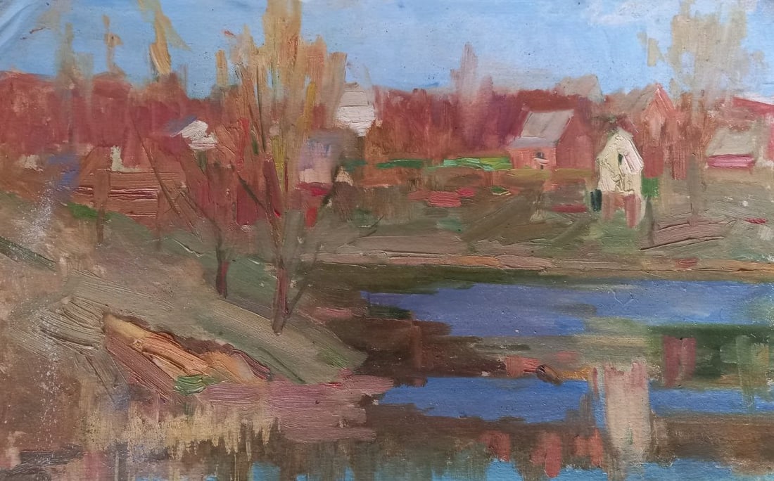 Oil painting outskirts Alex Ditriev: 40AD Painter: Alex Ditriev S?ze: 30x48 cm/11.8x18.9 inches Components: oil, cardboard Original painting from our collection ERA: Short information: Alex was born on May 10, 1977 in the city of Nikolae