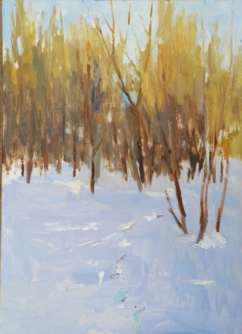 Oil painting Frosty morning Alex Ditriev: 73AD Painter: Alex Ditriev S?ze: 46x33.5 cm/18.1x13.2 inches Components: oil, cardboard Original painting from our collection ERA: Short information: Alex was born on May 10, 1977 in the city of Nikol