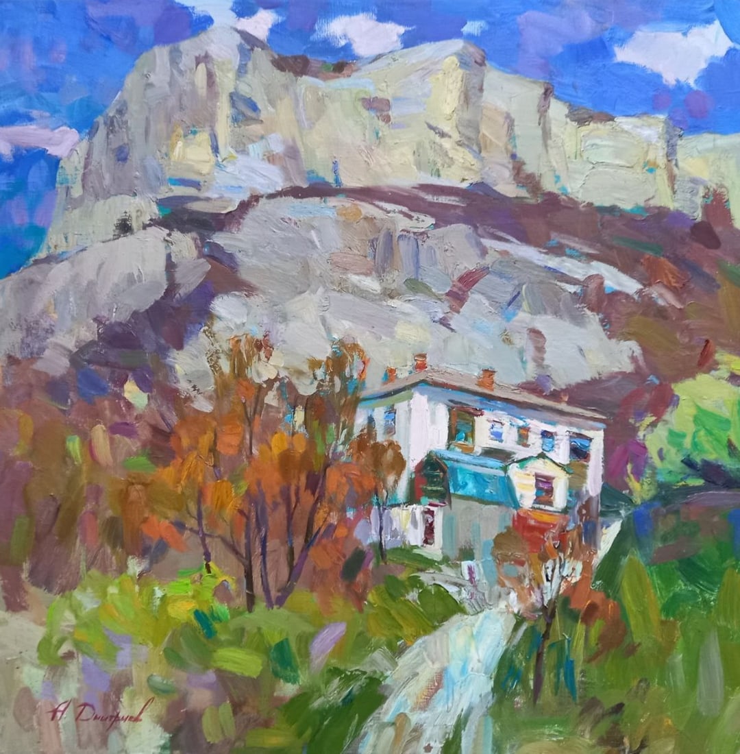 Oil painting In the mountains Alex Ditriev: 105AD Painter: Alex Ditriev S?ze: 80x80 cm/31.5x31.5 inches Components: oil, canvas Original painting from our collection ERA: Short information: Alex was born on May 10, 1977 in the city of Nikolaev.