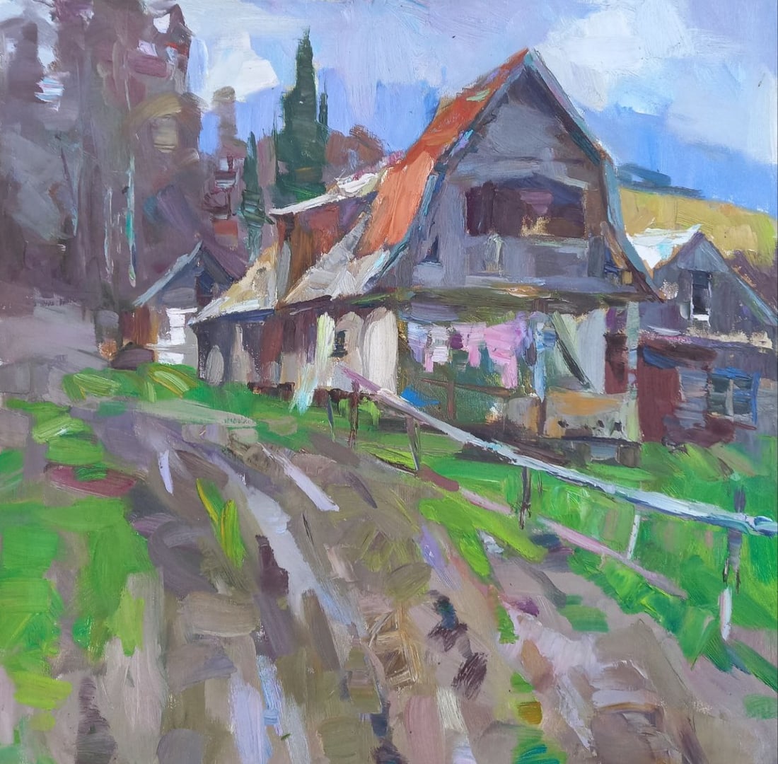 Oil painting Village road Alex Ditriev: 108AD Painter: Alex Ditriev S?ze: 55x55 cm/21.7x21.7 inches Components: oil, canvas Original painting from our collection ERA: Short information: Alex was born on May 10, 1977 in the city of Nikolaev.