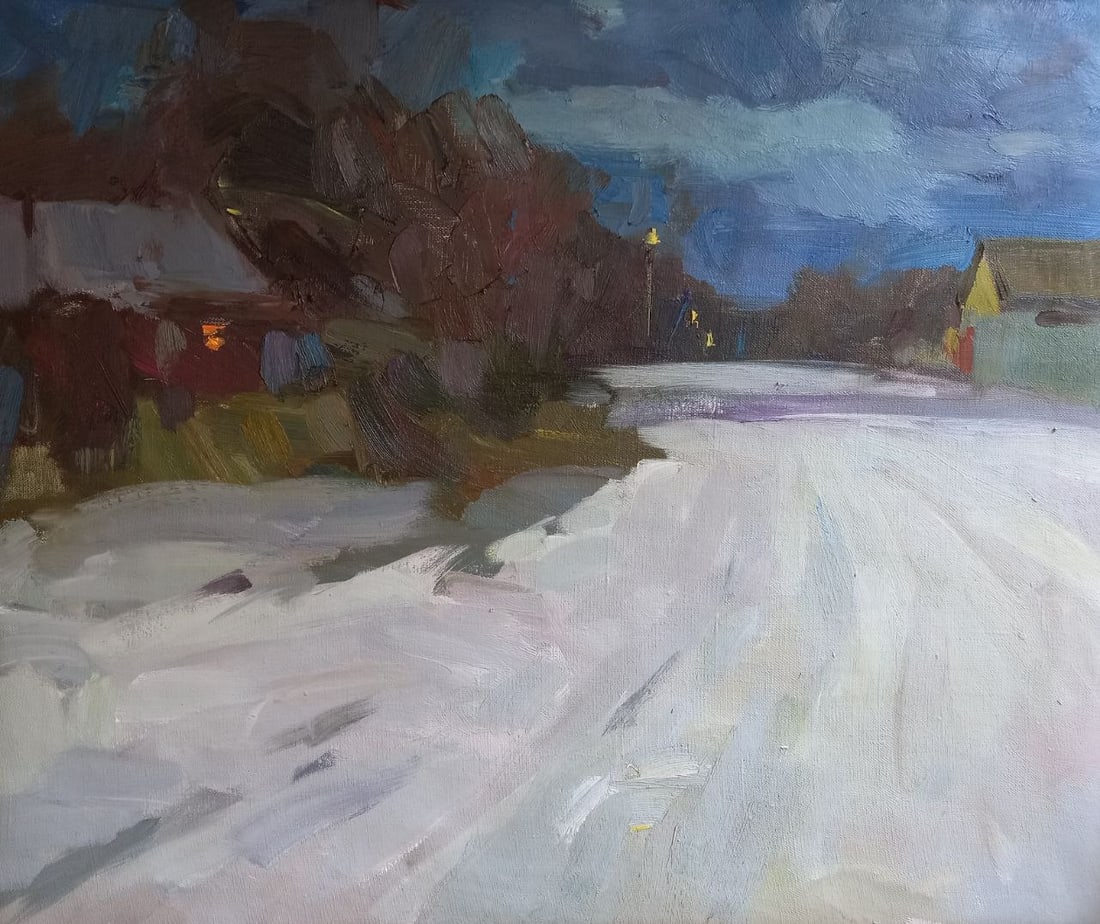 Oil painting Winter evening Alex Ditriev: 125AD Painter: Alex Ditriev S?ze: 60x50 cm/23.6x19.7 inches Components: oil, canvas Original painting from our collection ERA: Short information: Alex was born on May 10, 1977 in the city of Nikolaev.