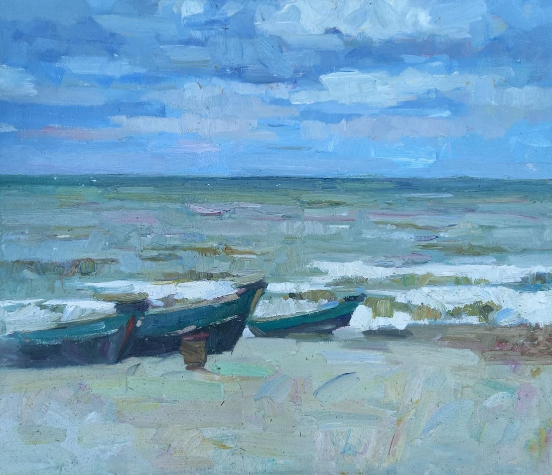 Oil painting Coast of Azov Alex Ditriev: 144AD Painter: Alex Ditriev S?ze: 60x70 cm/ 23.6x27.6 inches Components: oil, canvas Original painting from our collection ERA: Short information: Alex was born on May 10, 1977 in the city of Nikolaev