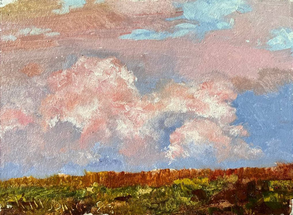 Oil painting barbie clouds Shvetsov Konstantin Valentinovich: 03Shv Painter: Shvetsov Konstantin S?ze: 19.9x14.7 cm/6.69x4.72 inches Components: oil, cardboard Original painting from our collection ERA: Short information: Shvetsov Konstantin Valentinovich, artis