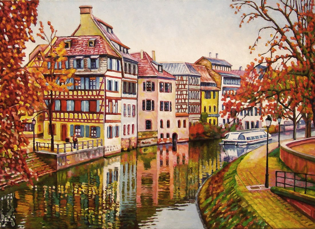 Oil painting France, Strasbourg Valerii B: 50Butk Painter: Valerii B S?ze: 40x55 cm/15,75x21,65 inches Components: oil, canvas Original painting from our collection ERA: Short information: Valery Hryhorovych Budko (1946). Born and raised in th