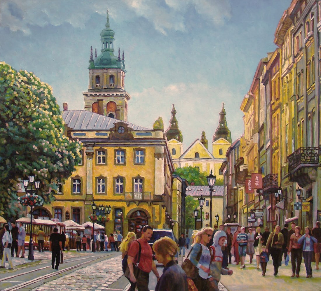Oil painting Lviv, city sketches Valerii B: 51Butk Painter: Valerii B S?ze: 50x55 cm/19,68x16,14 inches Components: oil, canvas Original painting from our collection ERA: Short information: Valery Hryhorovych Budko (1946). Born and raised in th