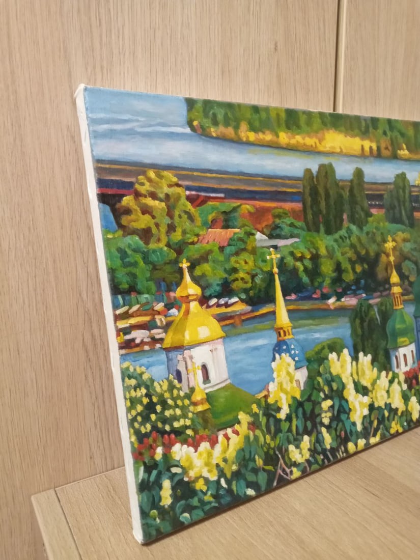 Oil painting ?. Kyiv. View of the Dnipro River and Vydubytskyi Monastery Valerii B - 8