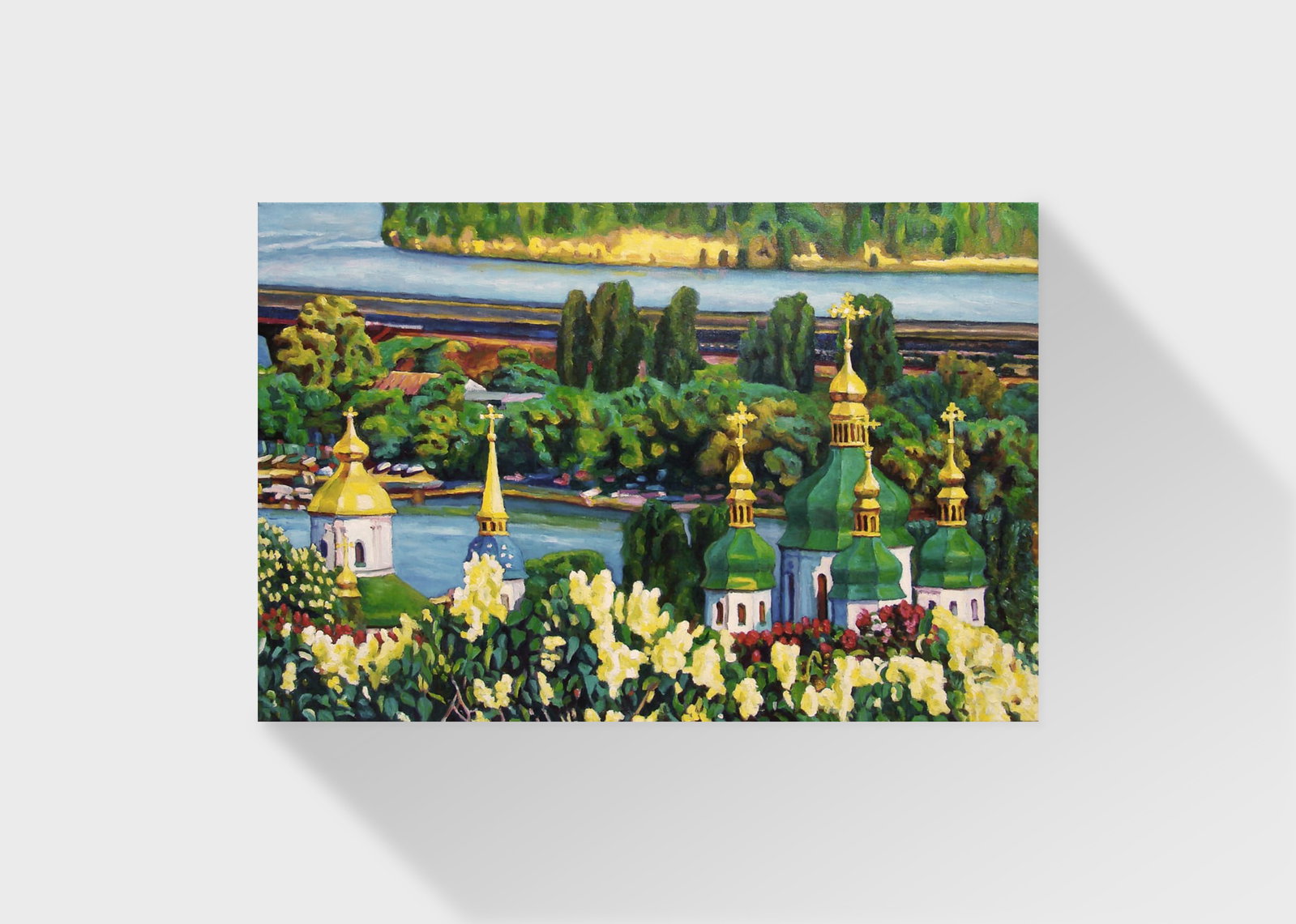 Oil painting ?. Kyiv. View of the Dnipro River and Vydubytskyi Monastery Valerii B - 9