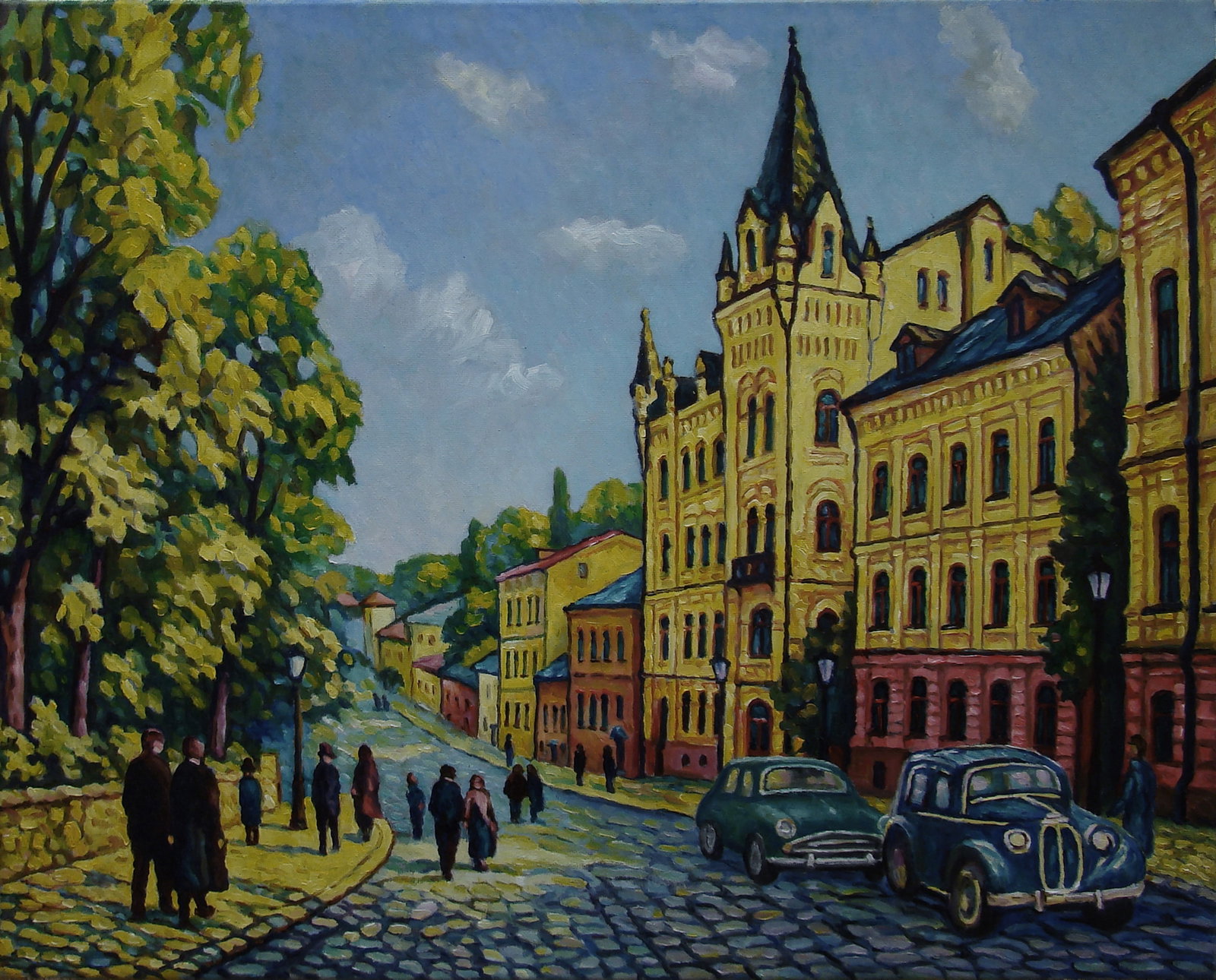 Oil painting Old city Valerii B: 59Butk Painter: Valerii B S?ze: 45x45 cm/ 17.71x17,71 inches Components: oil, canvas Original painting from our collection ERA: Short information: Valery Hryhorovych Budko (1946). Born and raised in t