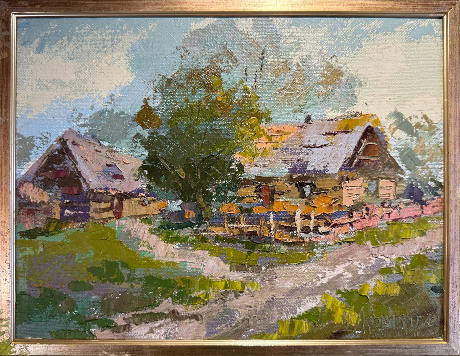 Oil painting with frame An old house K. Leonid: 76KK Painter: K. Leonid S?ze: 30x40 cm/ 11.81x15.74 inches Components: oil, canvas Original painting CONDITION: exellent ERA:2011 ARTIST: Born in the village of Ostrov, what a beautiful name, located 