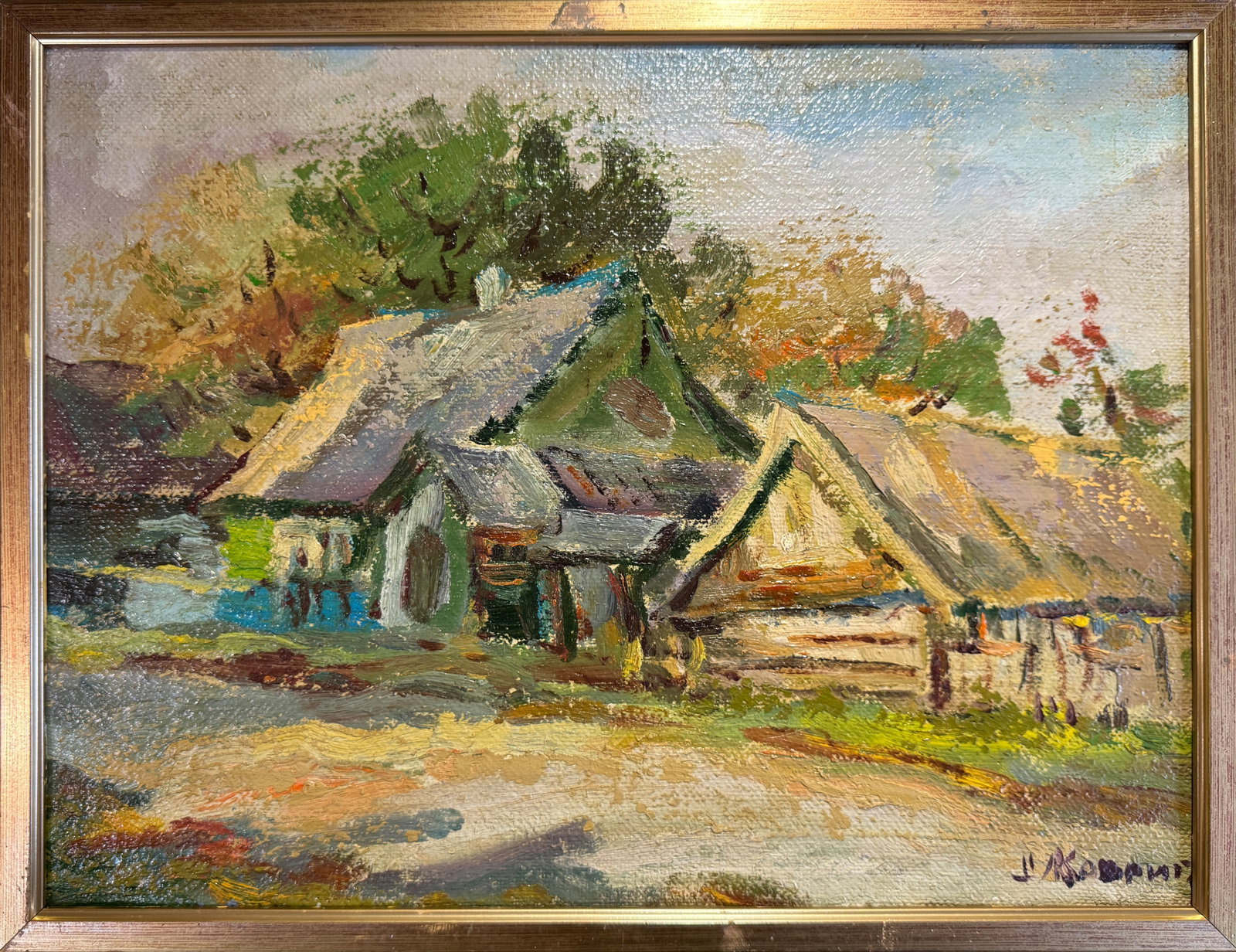 Oil painting with frame An old house K. Leonid: 77KK Painter: K. Leonid S?ze: 30x40 cm/ 11.81x15.74 inches Components: oil, canvas Original painting CONDITION: exellent ERA:2011 ARTIST: Born in the village of Ostrov, what a beautiful name, located 