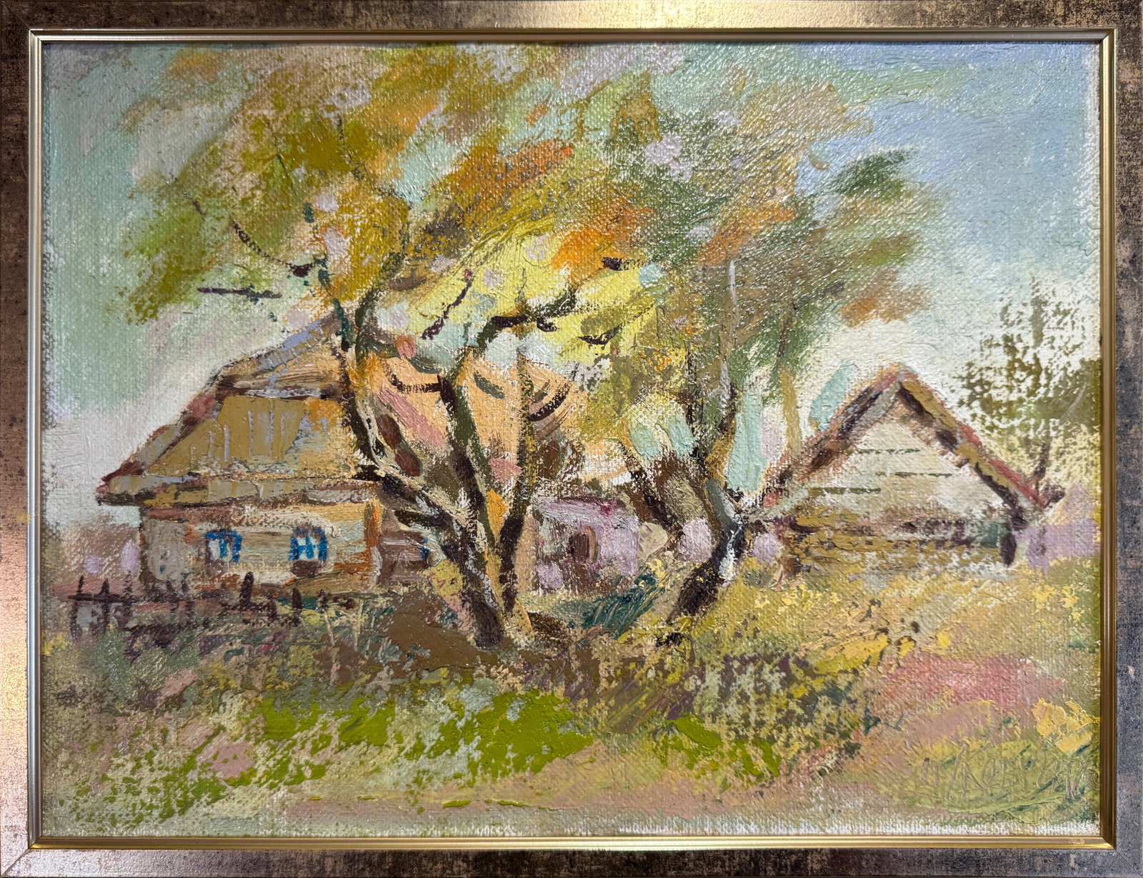 Oil painting with frame Autumn K. Leonid: 80KK Painter: K. Leonid S?ze: 30x40 cm/ 11.81x15.74 inches Components: oil, canvas Original painting CONDITION: exellent ERA:2011 ARTIST: Born in the village of Ostrov, what a beautiful name, located 
