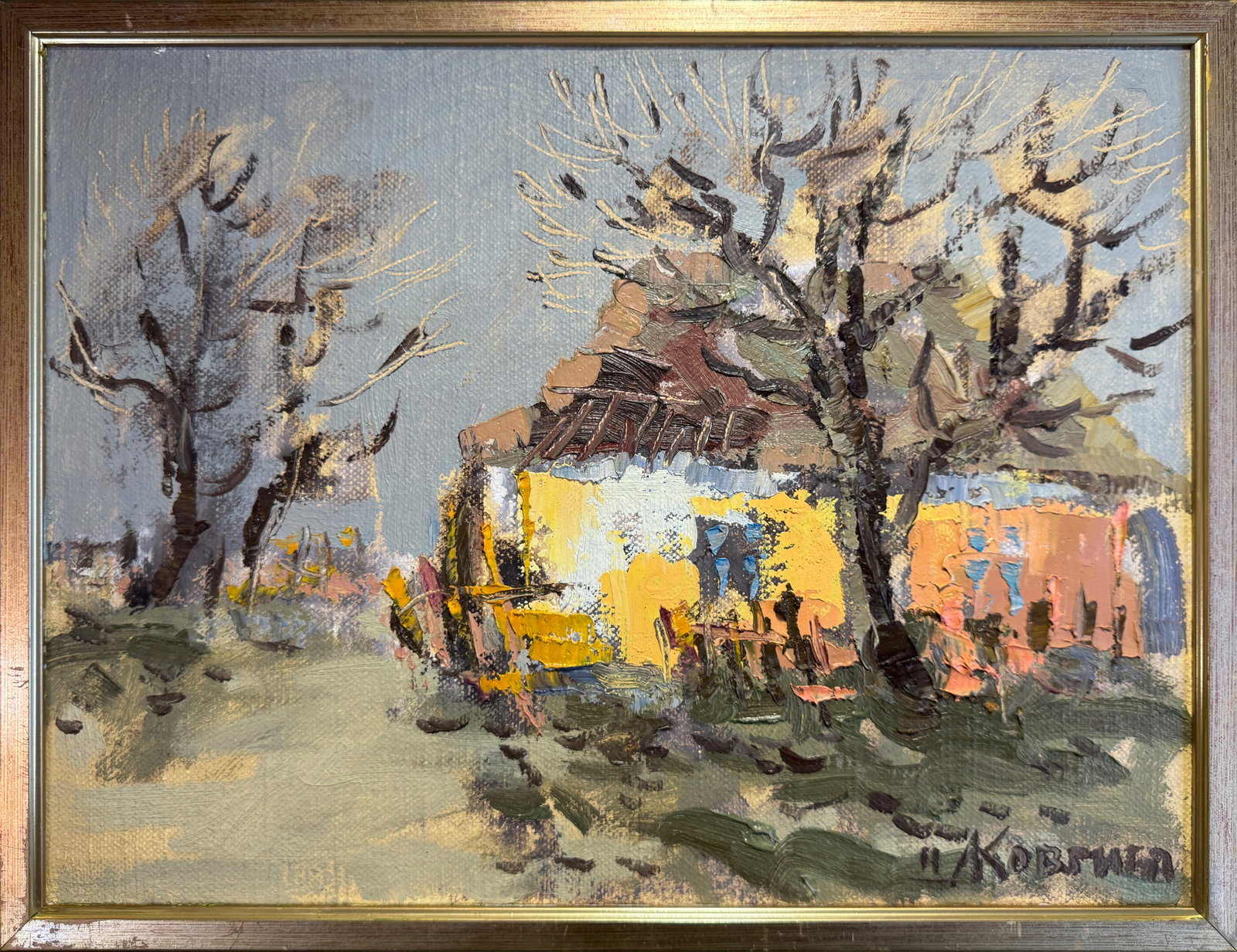 Oil painting with frame An old house K. Leonid: 82KK Painter: K. Leonid S?ze: 30x40 cm/ 11.81x15.74 inches Components: oil, canvas Original painting CONDITION: exellent ERA:2011 ARTIST: Born in the village of Ostrov, what a beautiful name, located 
