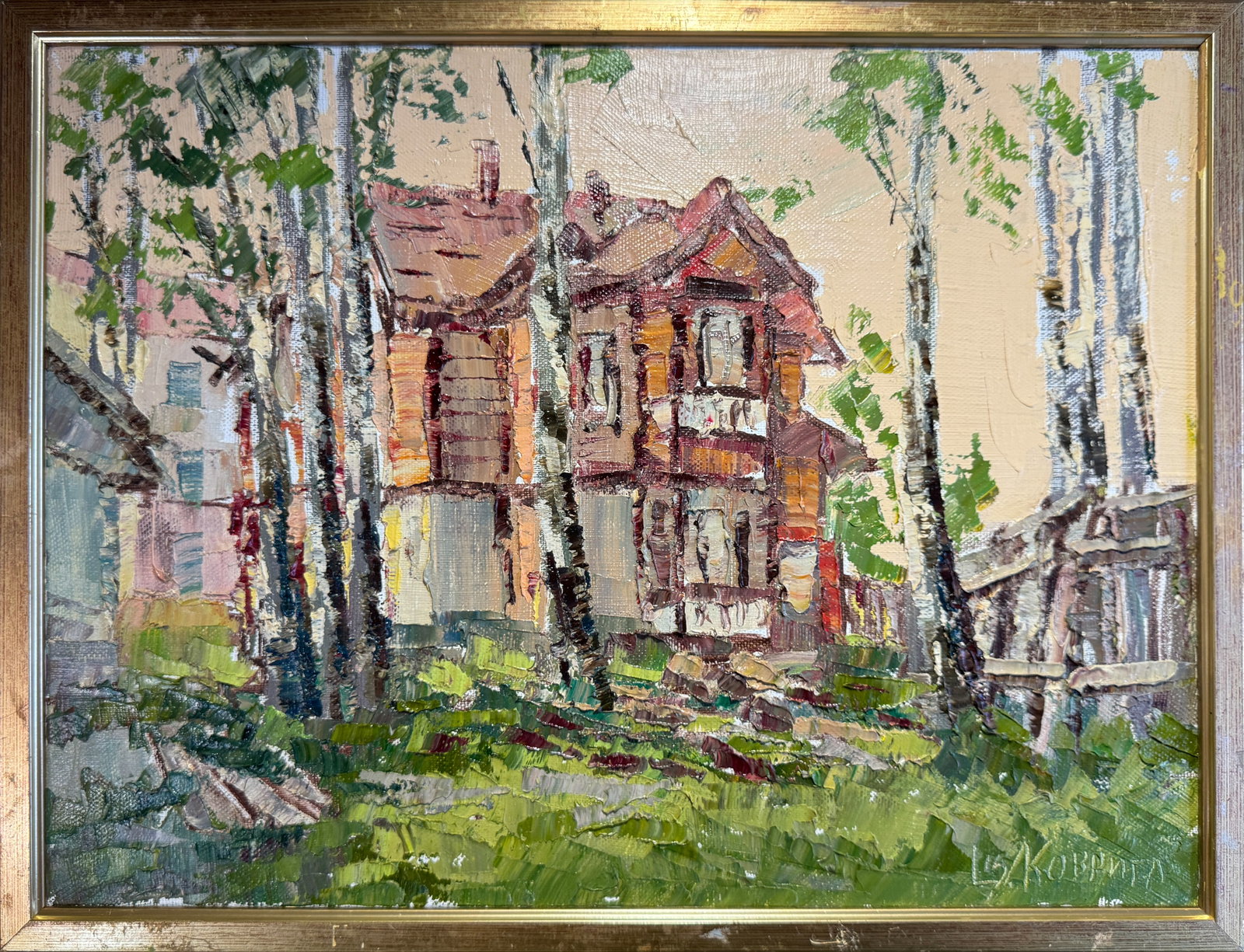 Oil painting with frame Truskavets old villa K. Leonid: 83KK Painter: K. Leonid S?ze: 30x40 cm/ 11.81x15.74 inches Components: oil, canvas Original painting CONDITION: exellent ERA:2015 ARTIST: Born in the village of Ostrov, what a beautiful name, located 