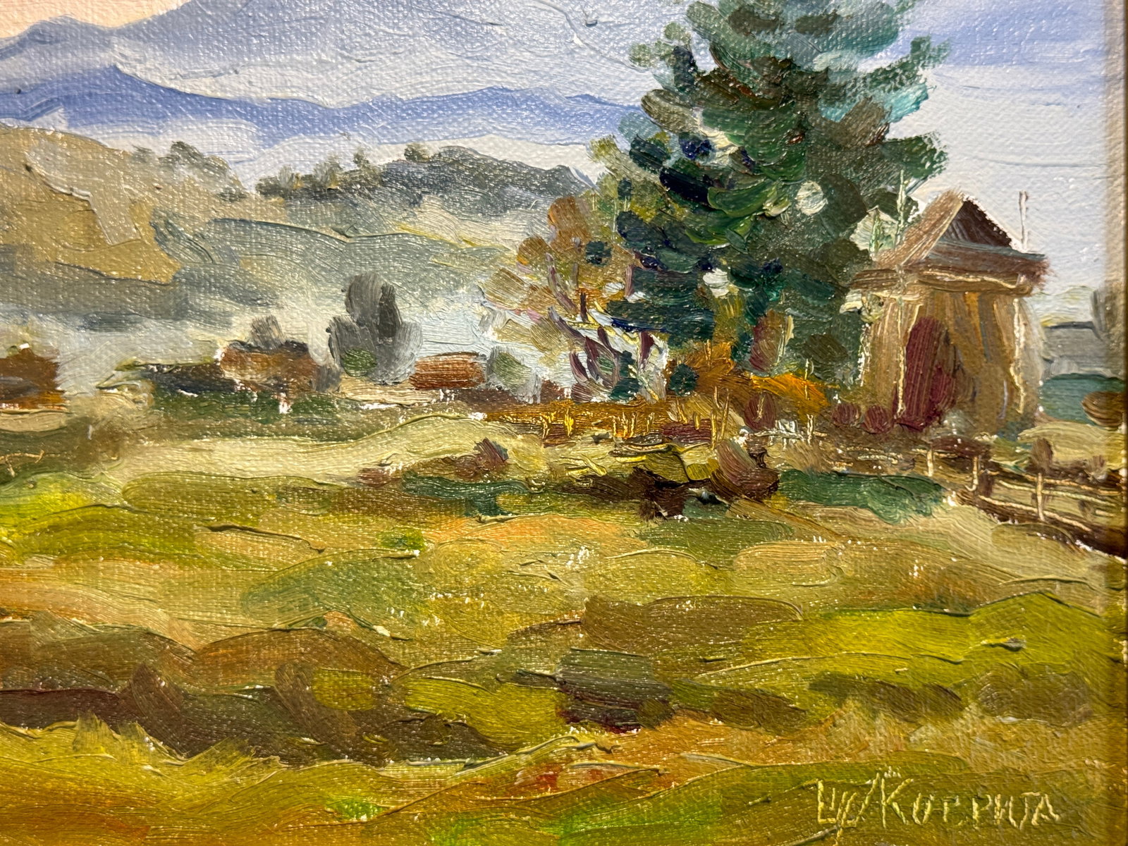 Oil painting with frame Carpathian mountain resort K. Leonid - 3