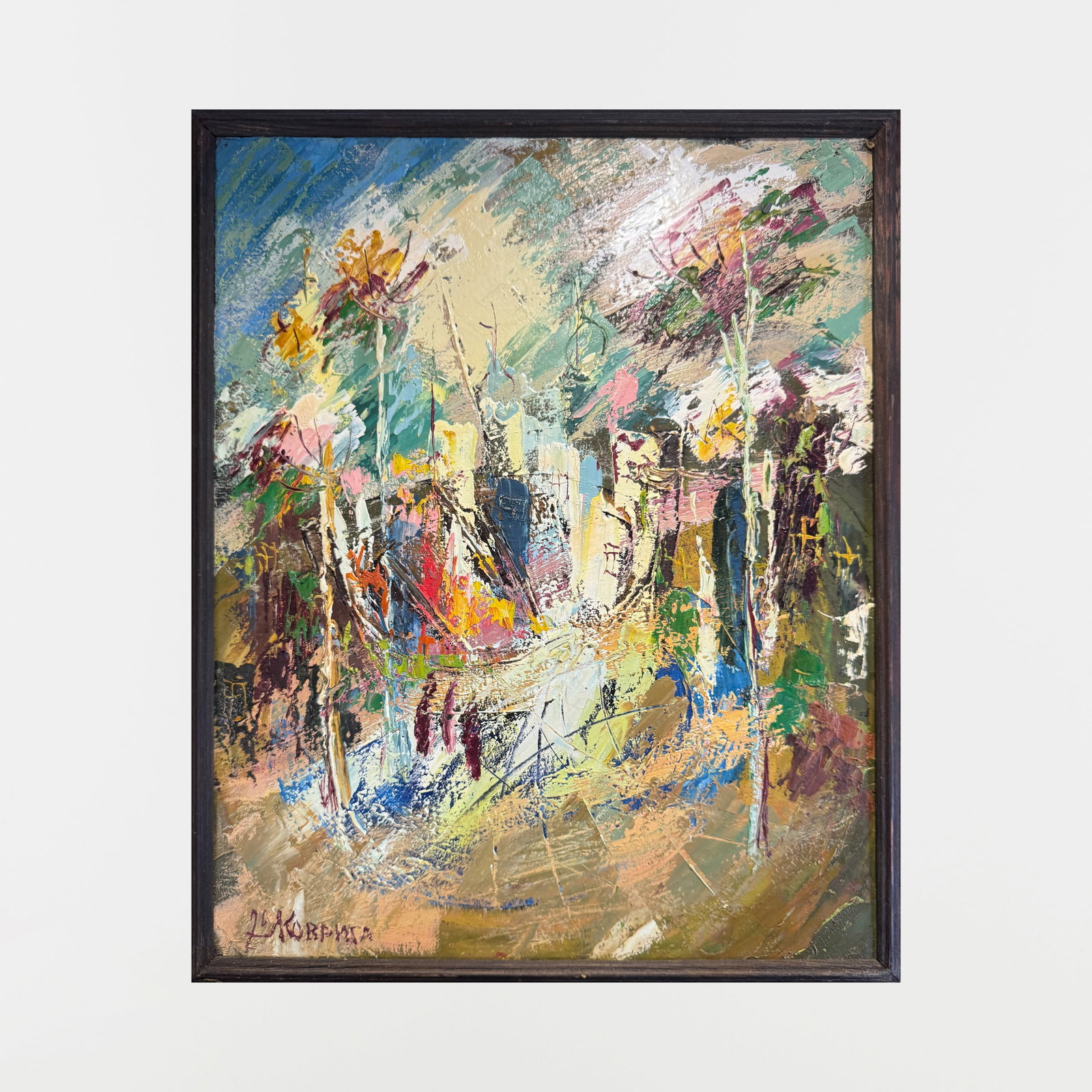Abstract Oil painting with frame City K. Leonid - 2